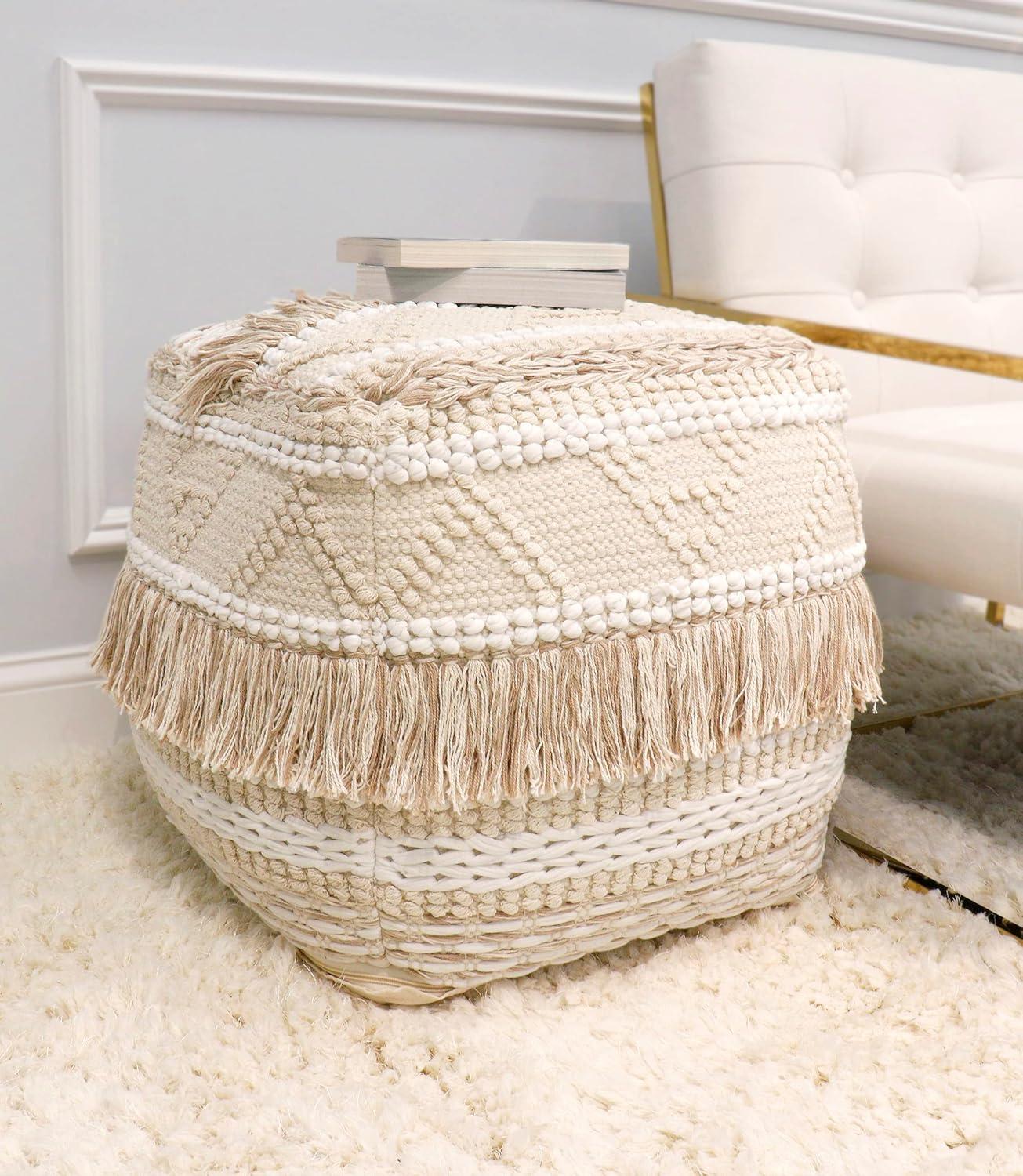 Grandcanyon Beige Cotton Square Pouf Ottoman