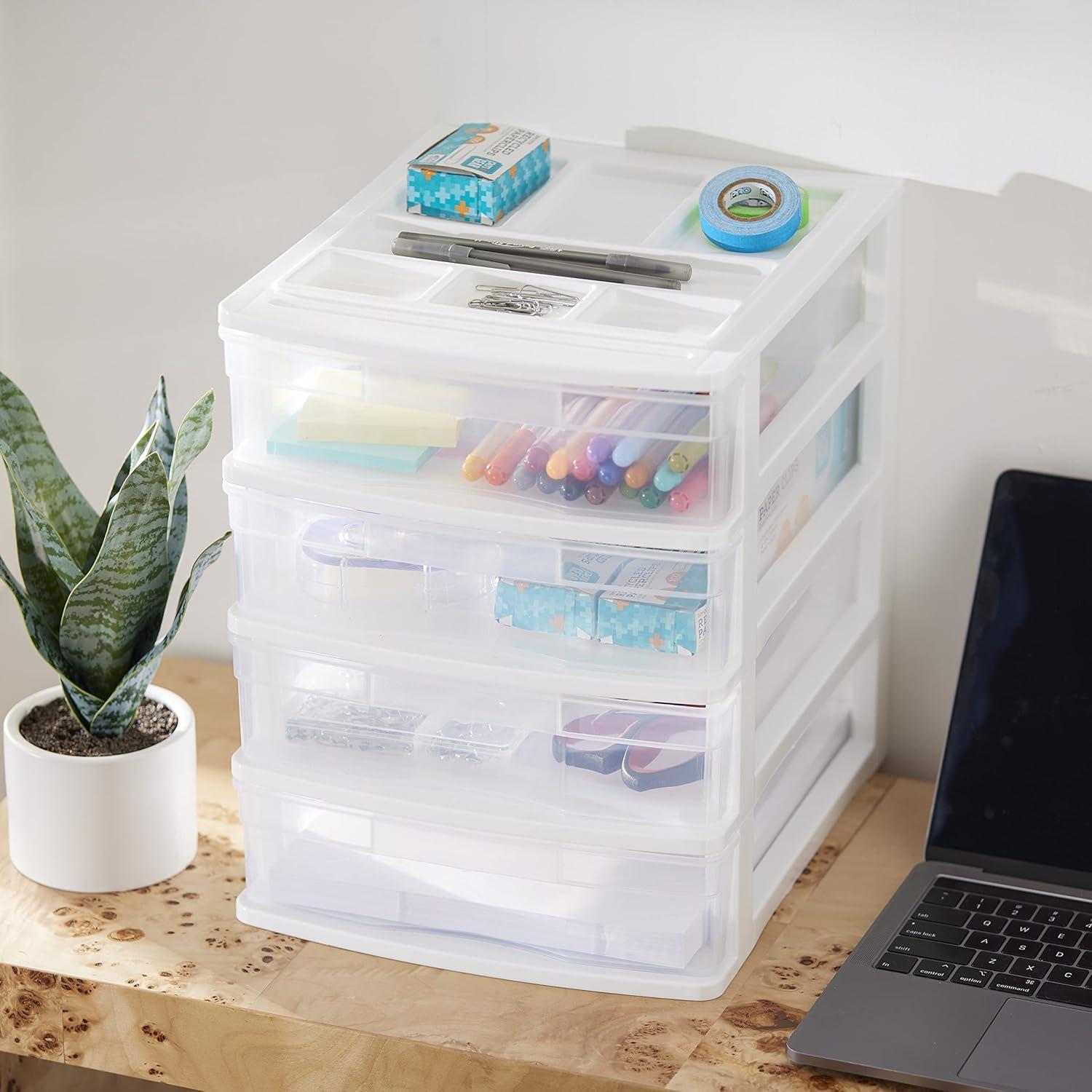 White and Clear 4-Drawer Desktop Storage Organizer