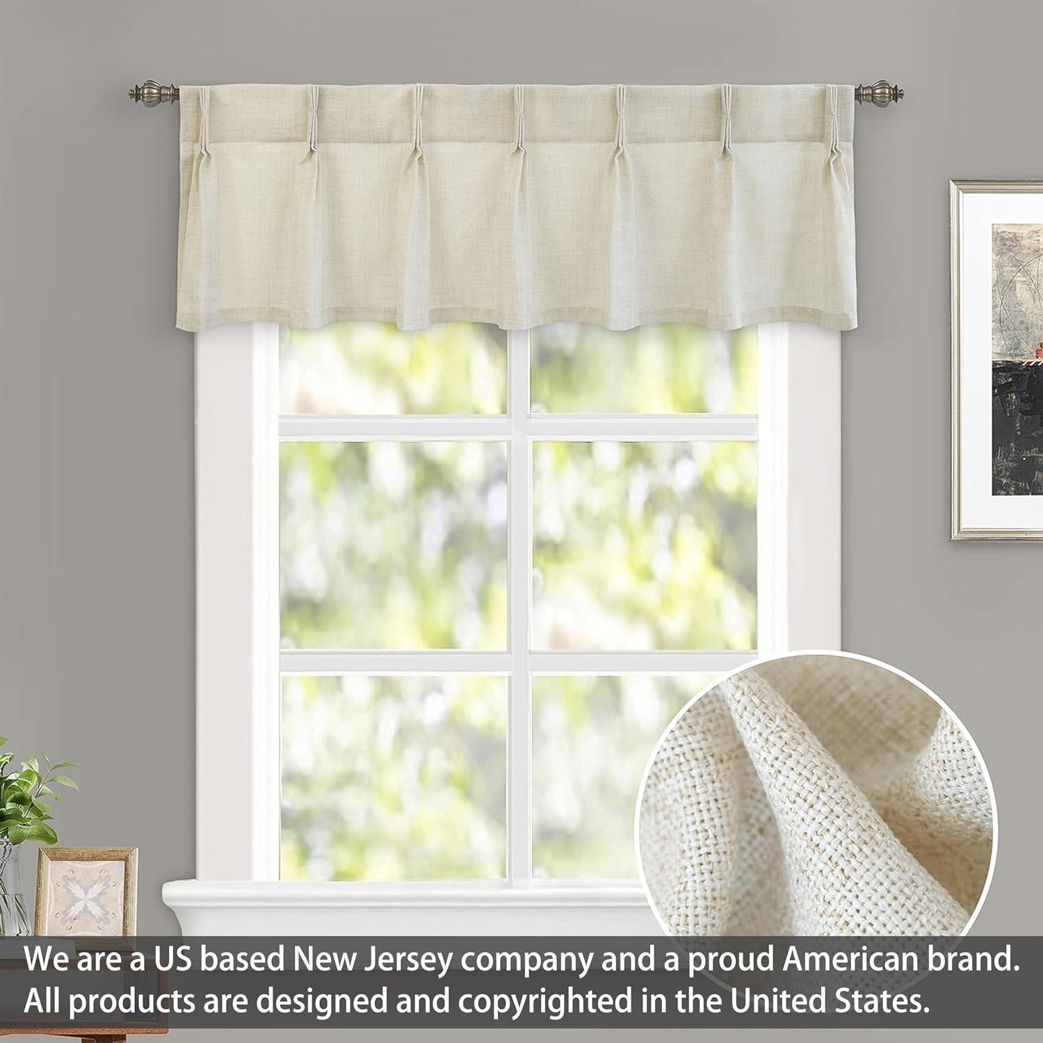 DriftAway Pinch Pleat Valance Kitchen Curtains Linen Textured Short Curtains for Small Window Bathroom 2 Panels Cafe Curtains Back Tabs Farmhouse Rustic Curtain 30 x 24 Inches Light Linen