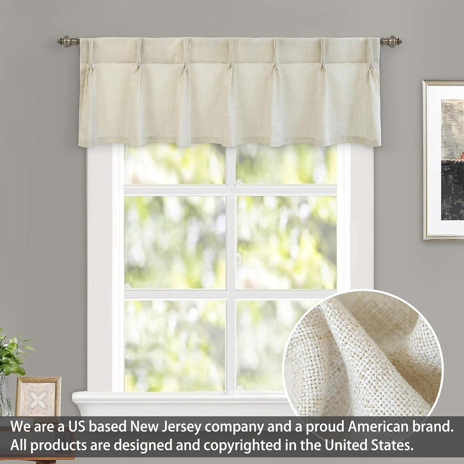 DriftAway Pinch Pleat Valance Kitchen Curtains Linen Textured Short Curtains for Small Window Bathroom 2 Panels Cafe Curtains Back Tabs Farmhouse Rustic Curtain 30 x 24 Inches Light Linen
