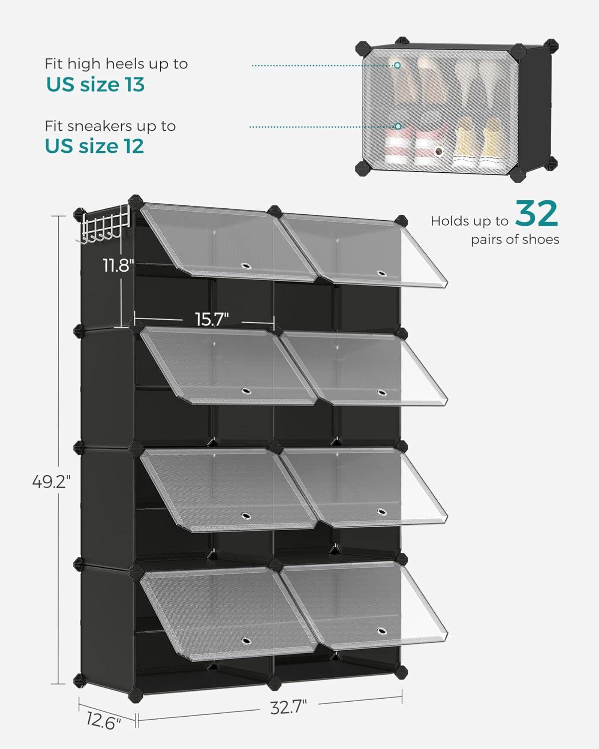 Black Plastic and Steel 8-Cube Shoe Organizer with Doors