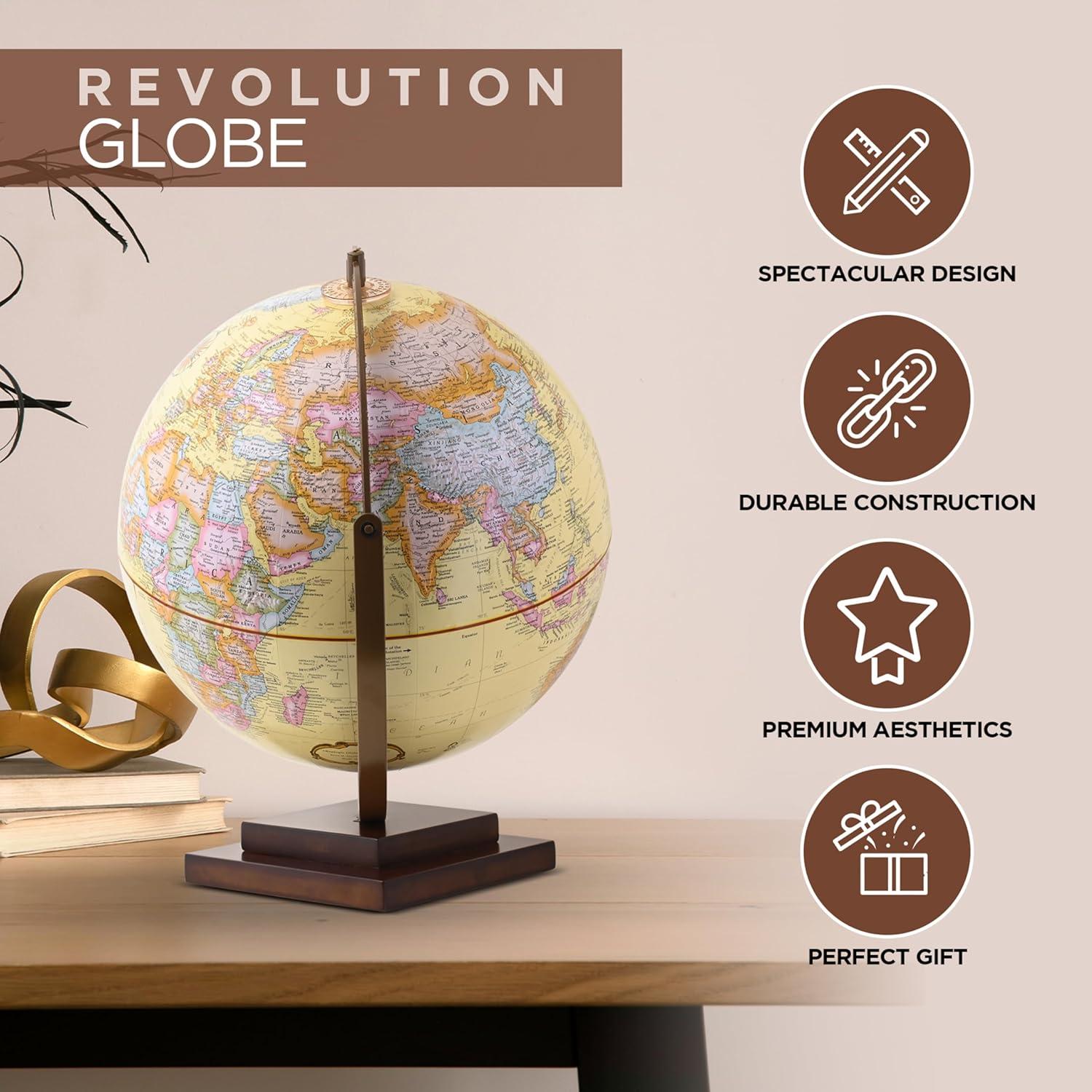 Waypoint Geographic Revolution 12" Diameter Desktop World Globe - Gyromatic Full-Swing Movement, Decorative Antique Globe for Home or Office Decor