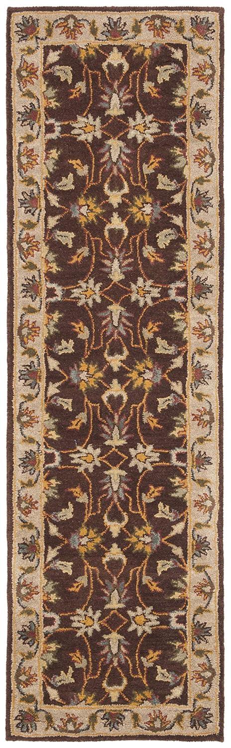 Ivory and Brown Handmade Wool Tufted Runner Rug 2'3" x 14'
