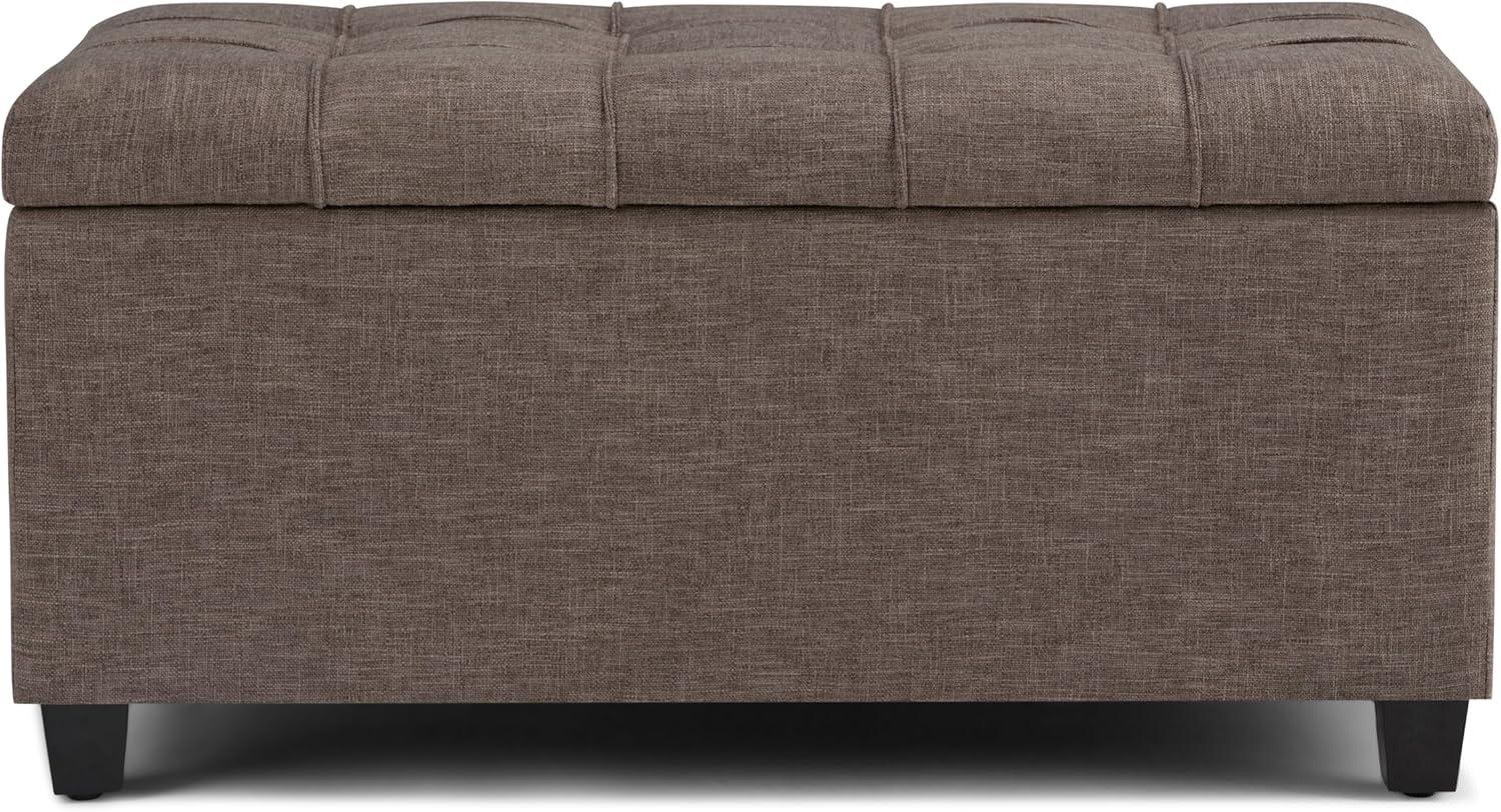 Simpli Home Sienna 34" Transitional Rectangle Ottoman Bench in Fawn Brown Linen Look Fabric