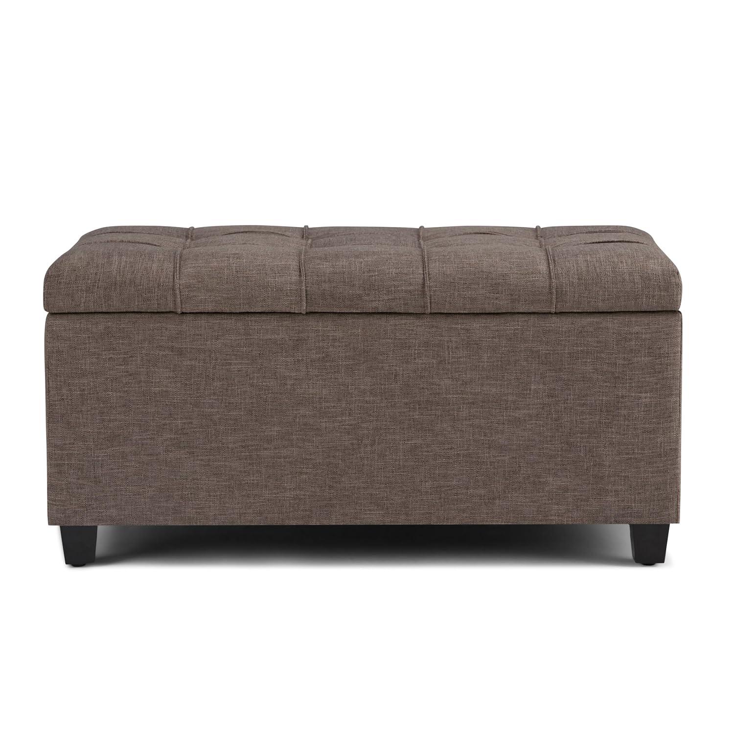 Simpli Home Sienna 33"W Upholstered Storage Ottoman Bench with Lift-Up Tufted Top