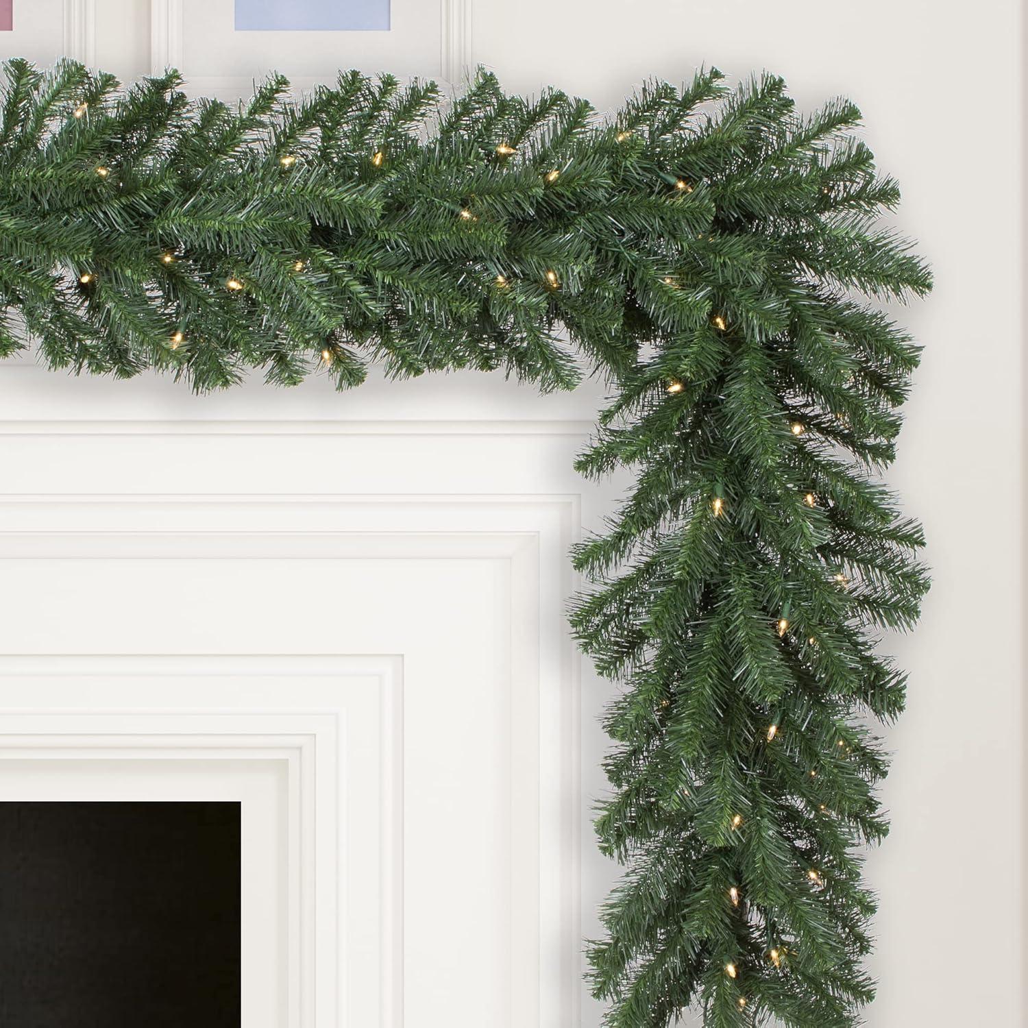 Lush Pine 9' Outdoor Artificial Christmas Garland with Warm White LED Lights