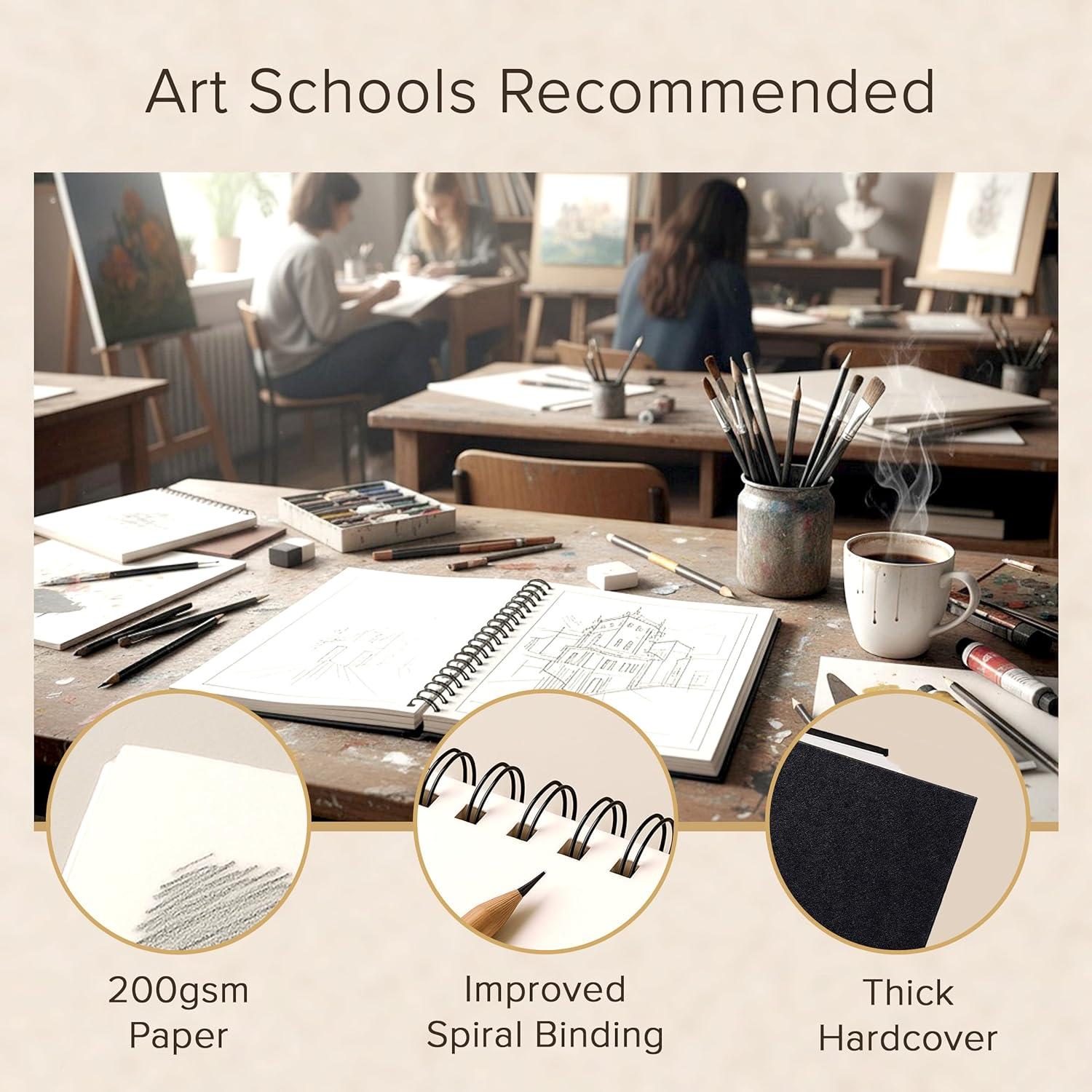 Artist’s Sketchbook Hardcover – 200GSM Very Thick Paper – Large, Spiral Sketch Book for Drawing and Mixed Media – Sketch Pad, Art Book - 11.4 x16.5, 40 Sheets / 80 Pages