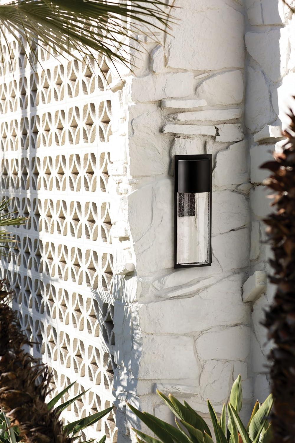 Sleek Black Outdoor Wall Sconce with Clear Seedy Glass