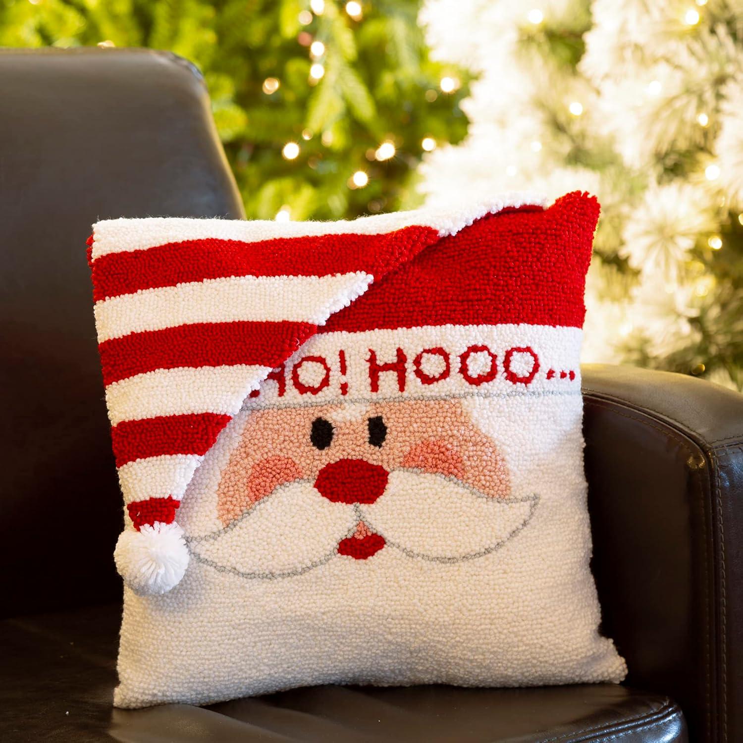 13.75" Red and White Unique Hooked 3D Snowman Pillow