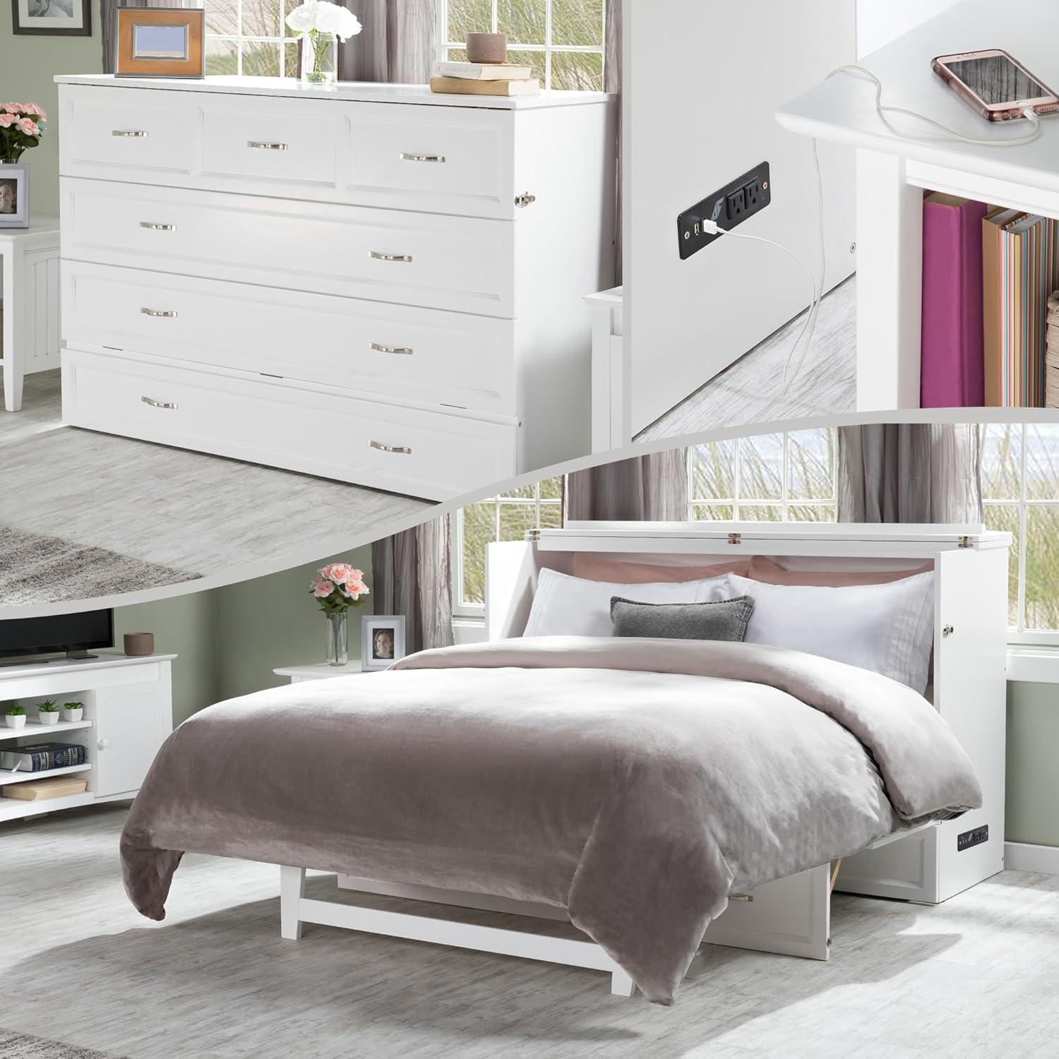 Queen Deerfield Murphy Bed Chest with Charging Station White - AFI: Space-Saving, Fold-Out Mattress, Elegant Design