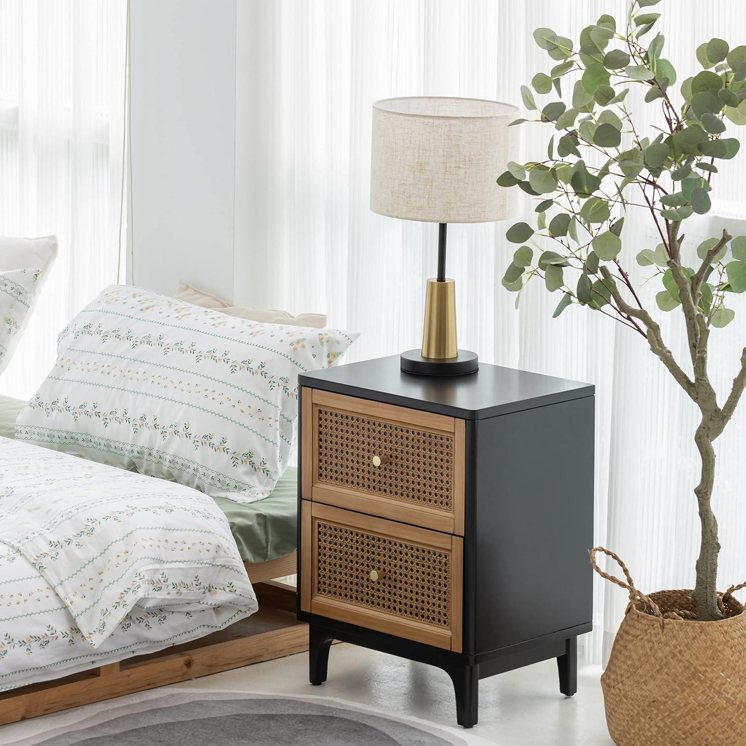 Fully-Assembled Modern Farmhouse Clean-Lined Nightstand, End Table with 1 Drawer, Black