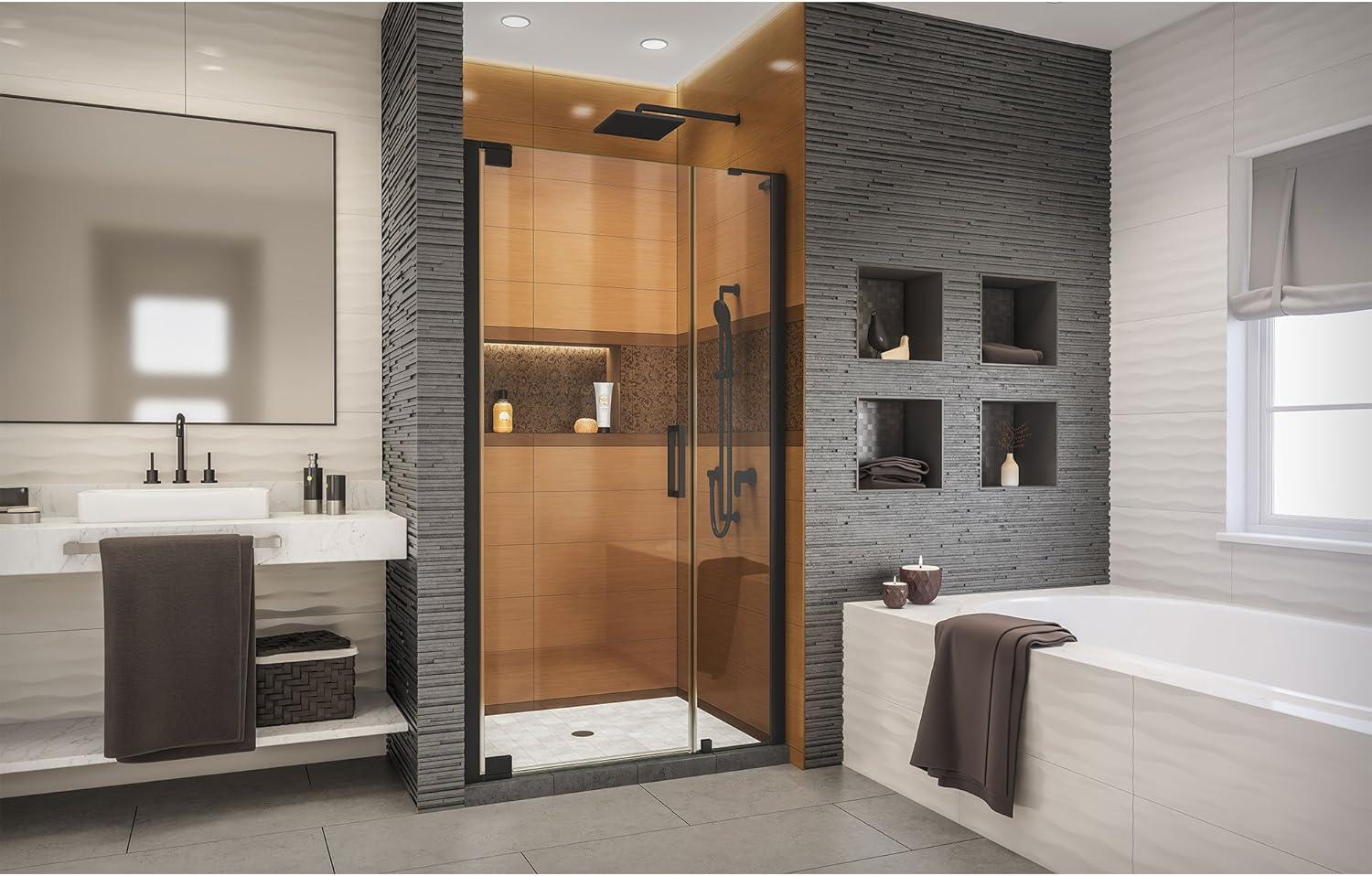 Elegance-LS Frameless Pivot Shower Door with Clear Glass and Black Hardware