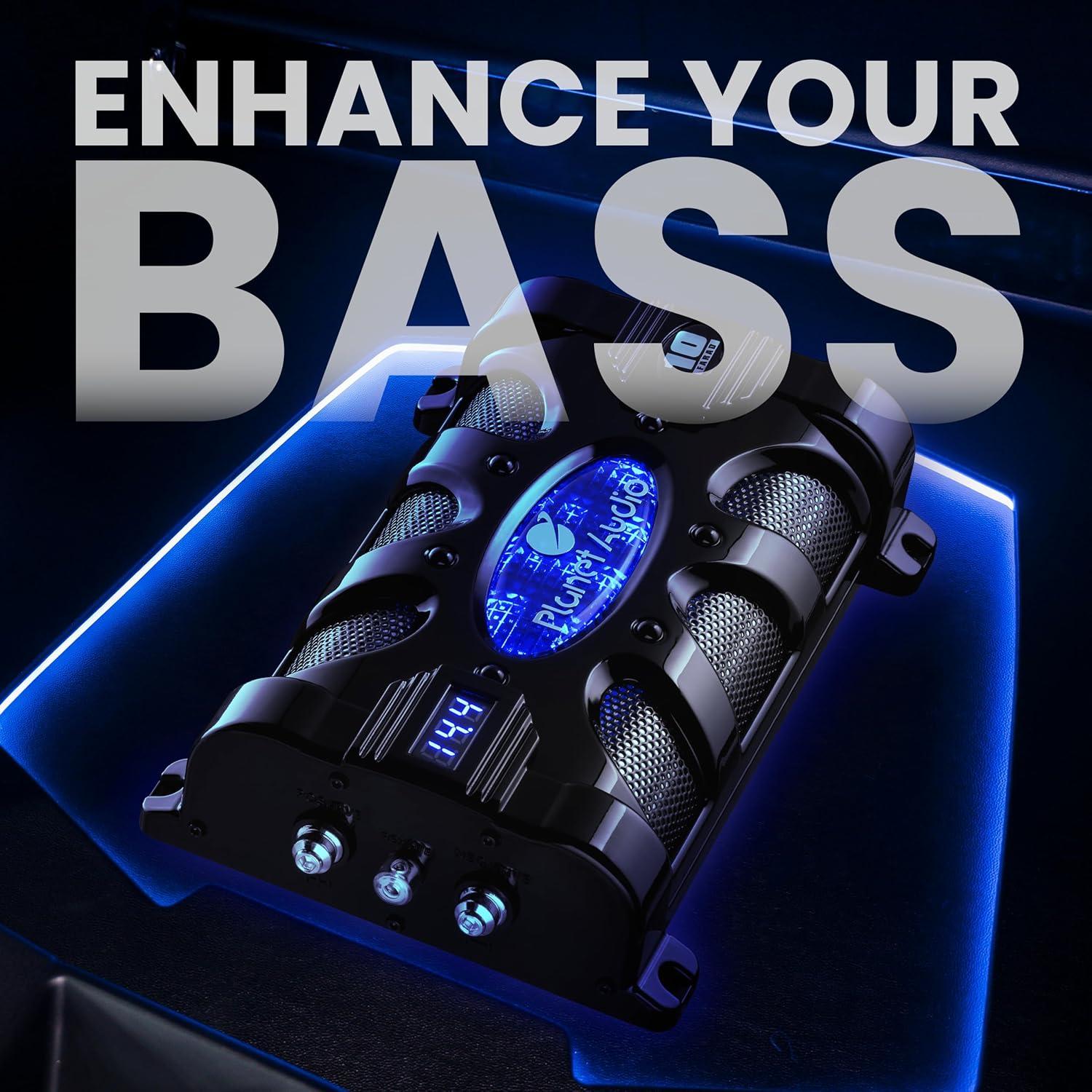 Planet Audio PC10F 10 Farad 24-Volt DC Surge 3-Digit Digital Blue LED Voltage Display Car Audio Power Capacitor Cap, Black