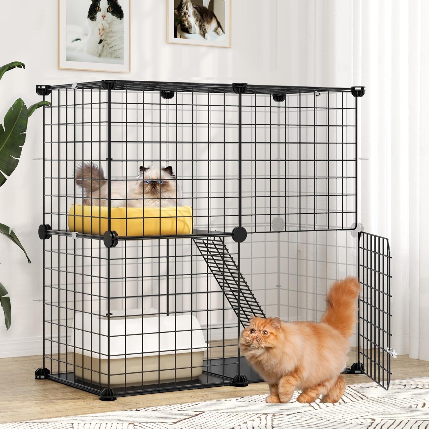 YITAHOME Cat Cage Indoor Catio DIY Cat Enclosures Metal Cat Playpen 3-Tiers Kennels Pet Crate with Extra Large Hammock for 1-2 Cats, Rabbit