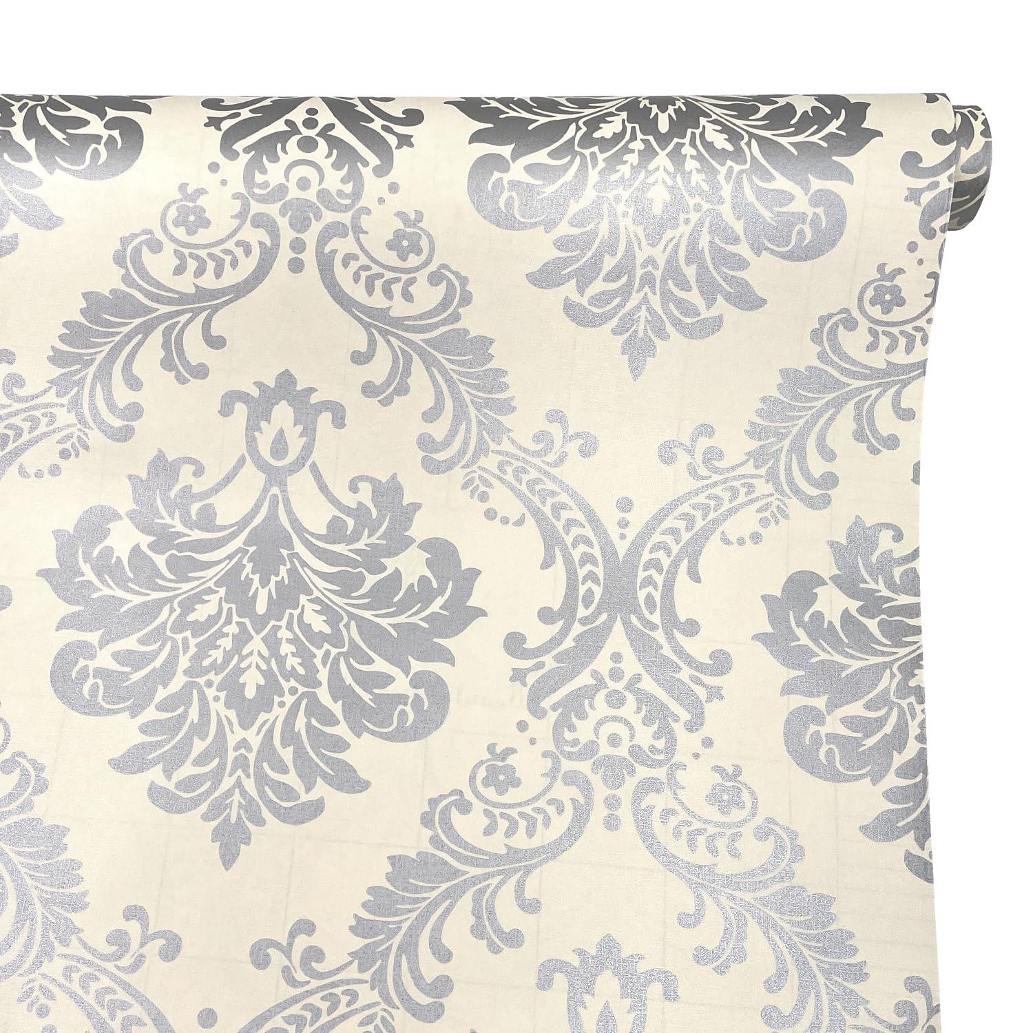 Yifely Vintage Gray Damask Removable PVC Shelf Drawer Liner Home Decor 17x118 Inch