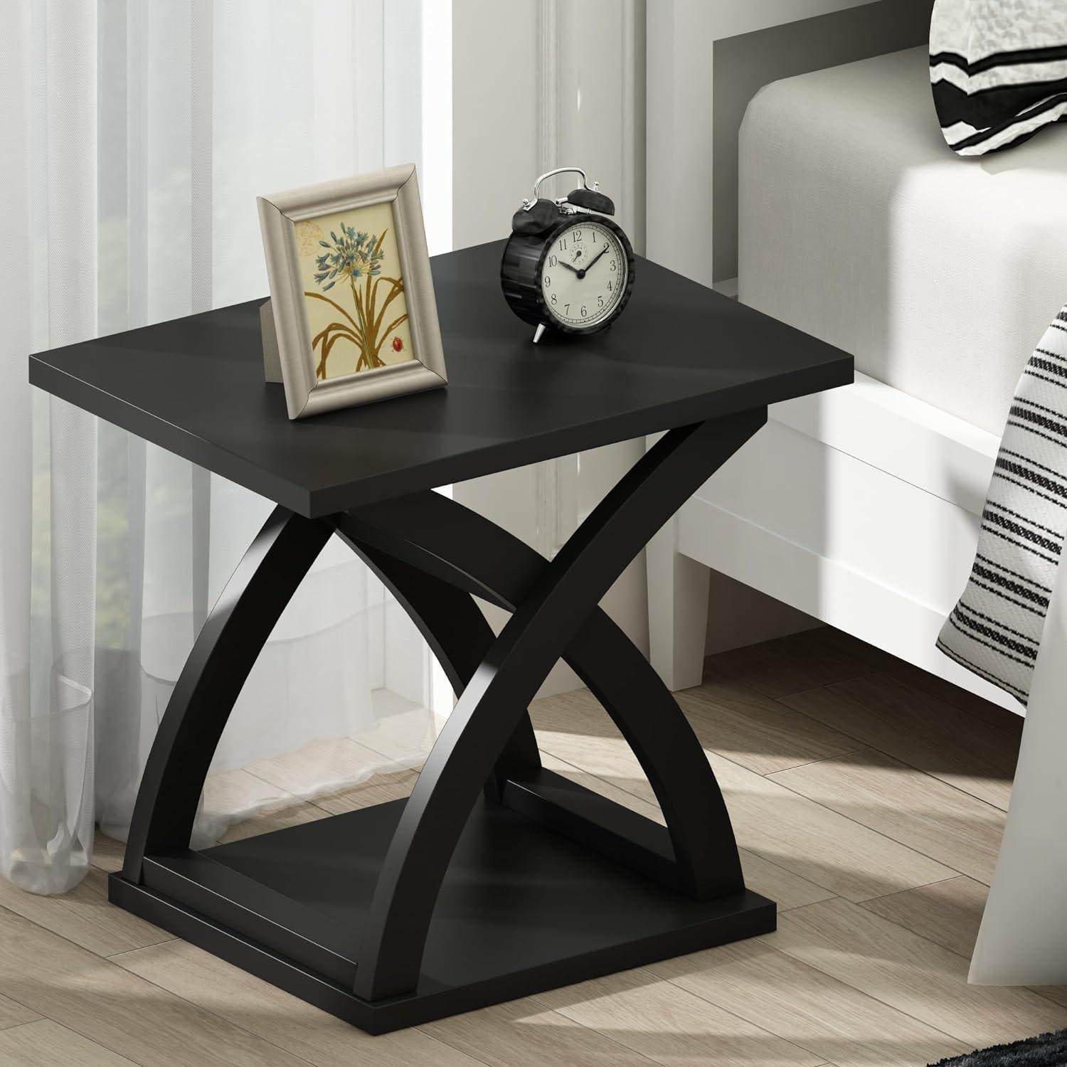 End Side Table Set Of 2, Modern End Table With Storage Shelf, X-Design Side Table Living Room
