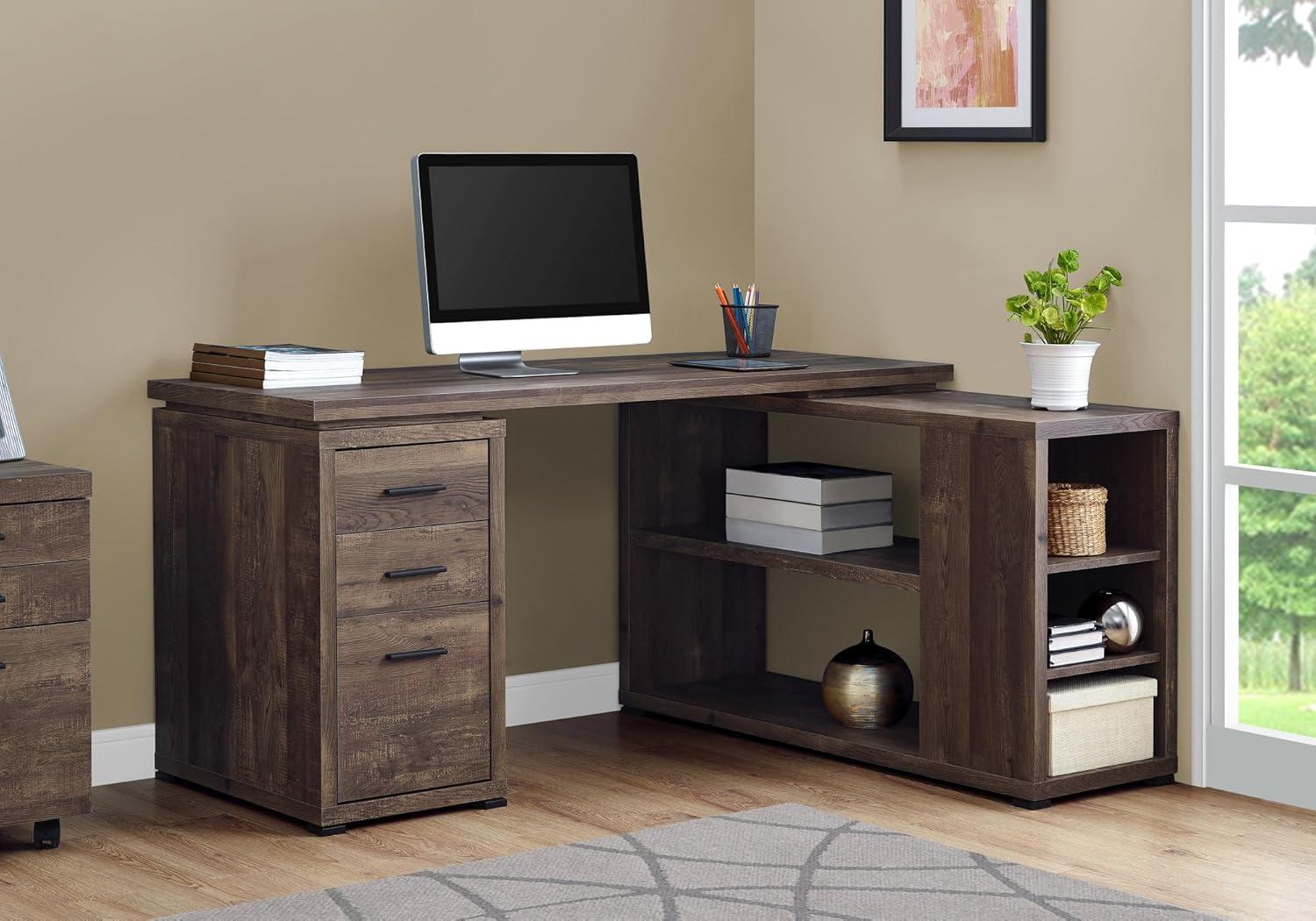 Monarch Specialties Computer Desk, L-Shaped, Corner, 3 Drawers 2 Open Shelves 3 Cubbies, 60"L X 47"W