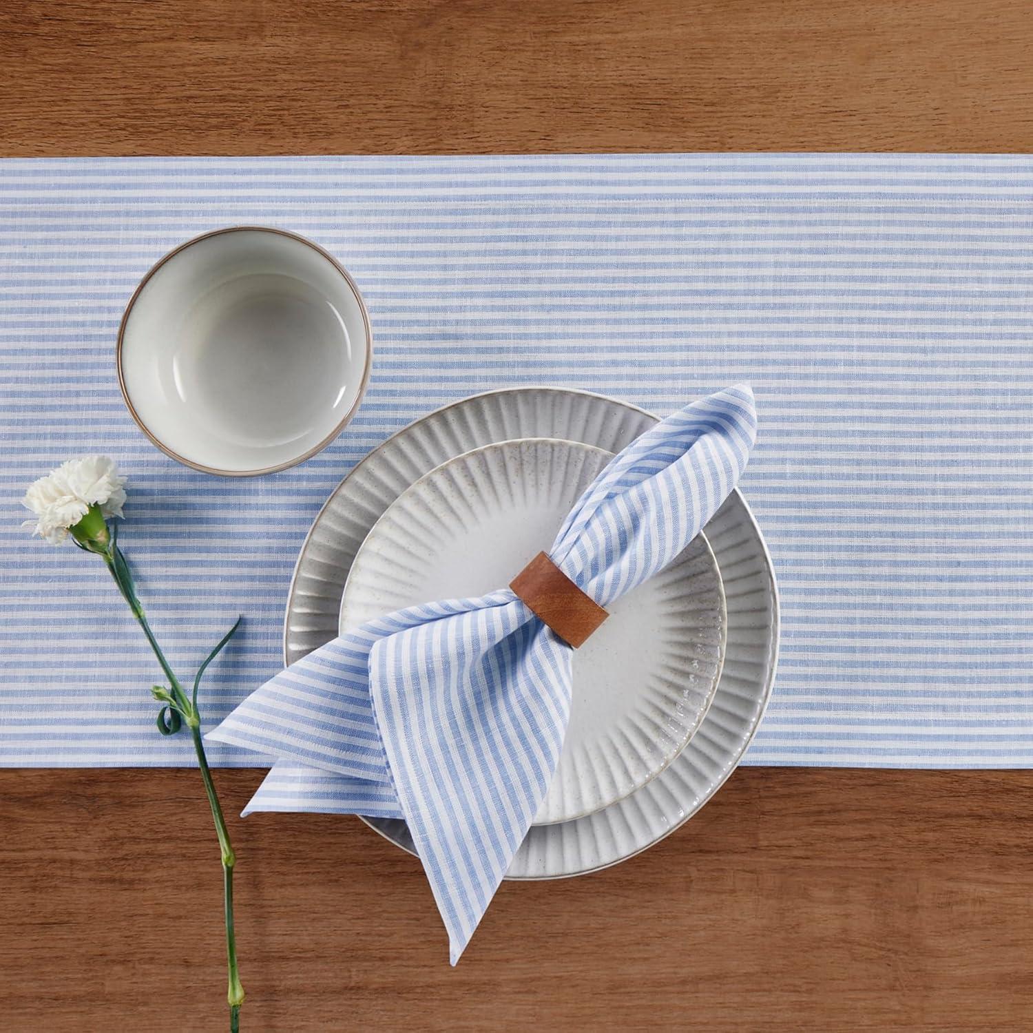 Narrow Stripe - 100% Pure Linen Square Dinner Napkins (Set of 4)