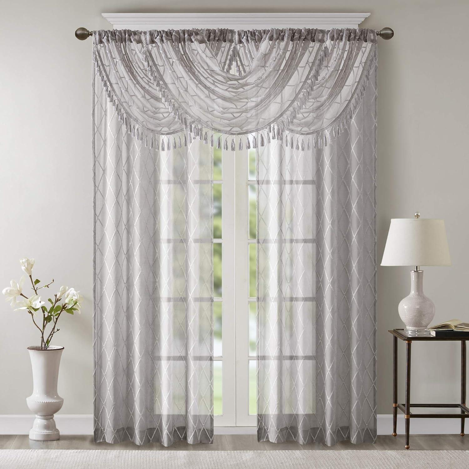 Irina Diamond Sheer Embroidered Waterfall Valance