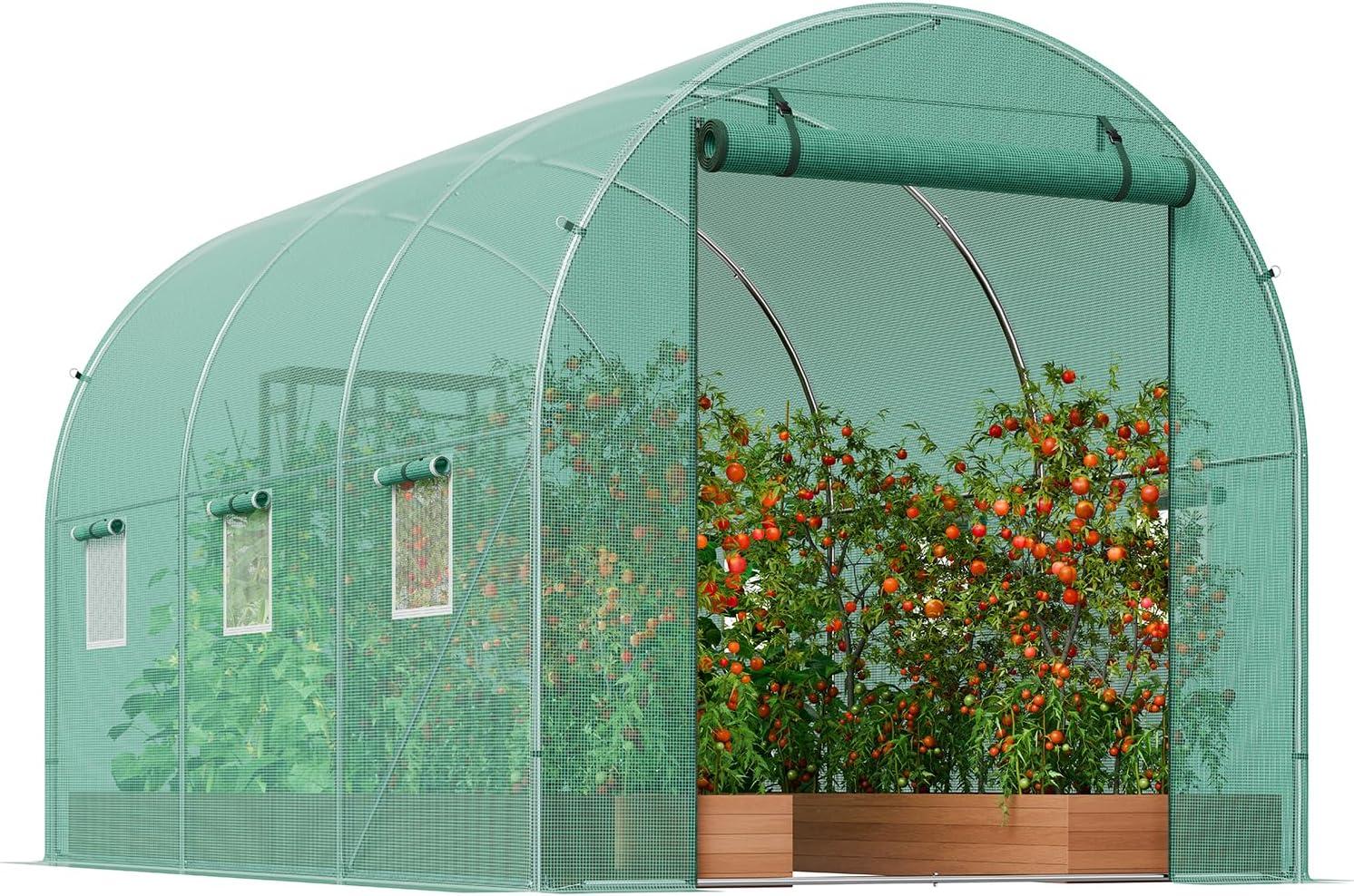 Large Green Walk-In Tunnel Greenhouse with Galvanized Steel Frame