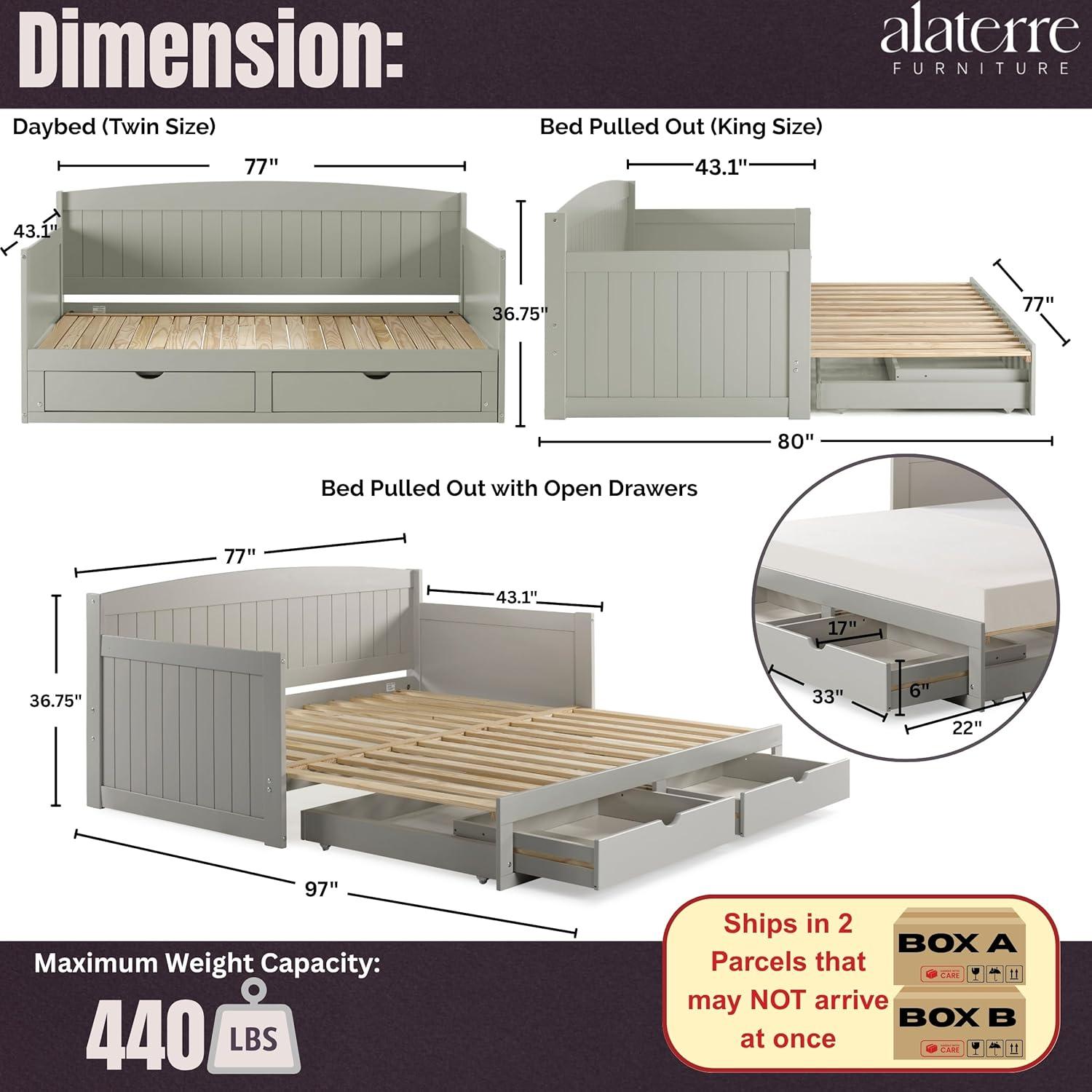 Alaterre Furniture King Harmony Kids' Daybed with Conversion Dove Gray