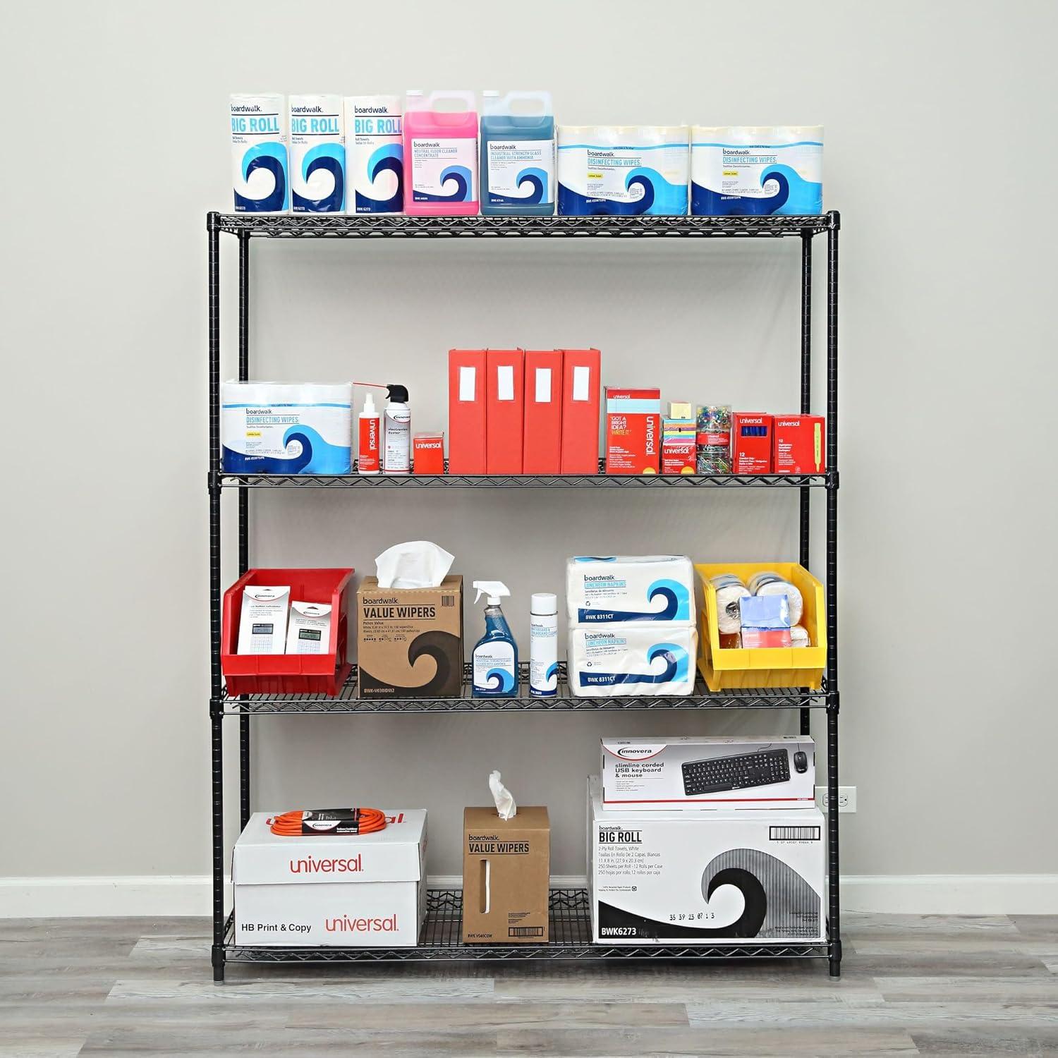 Alera All-Purpose Wire Shelving Starter Kit, Four-Shelf, 60w x 18d x 72h, Black Anthracite Plus