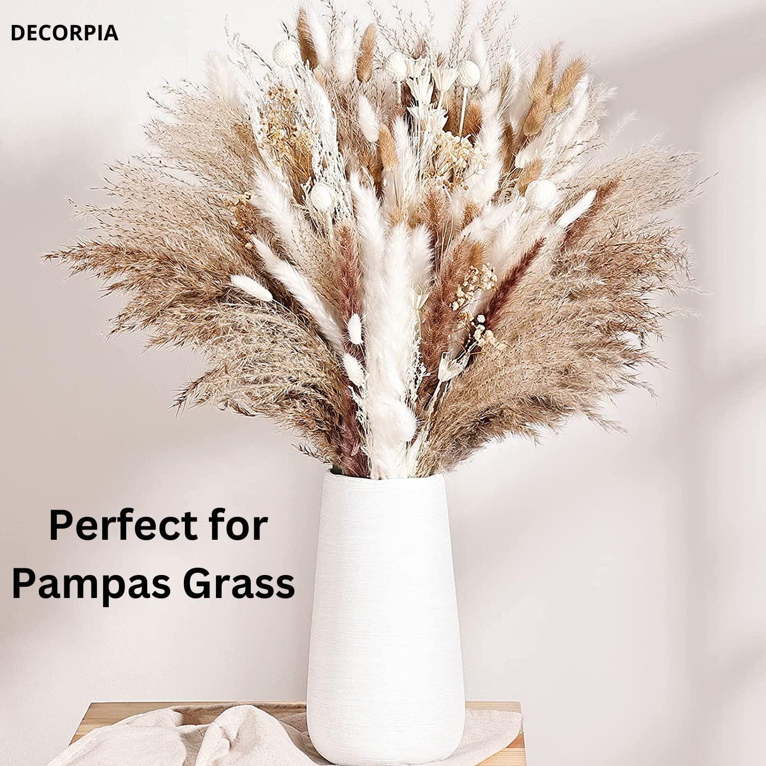 Premium Quality White Ceramic Vase | Modern Farmhouse bohemian Pampas Grass Flowers Bouquet for Home Décor, Desk Aesthetic Room Decor, White