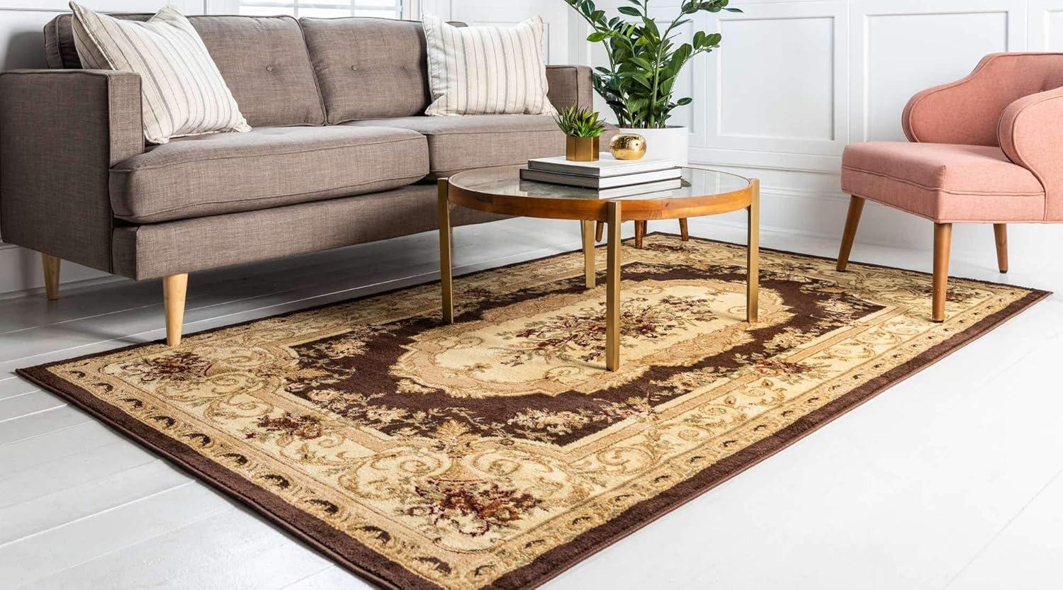 Versailles Brown and Cream Medallion Synthetic Rug