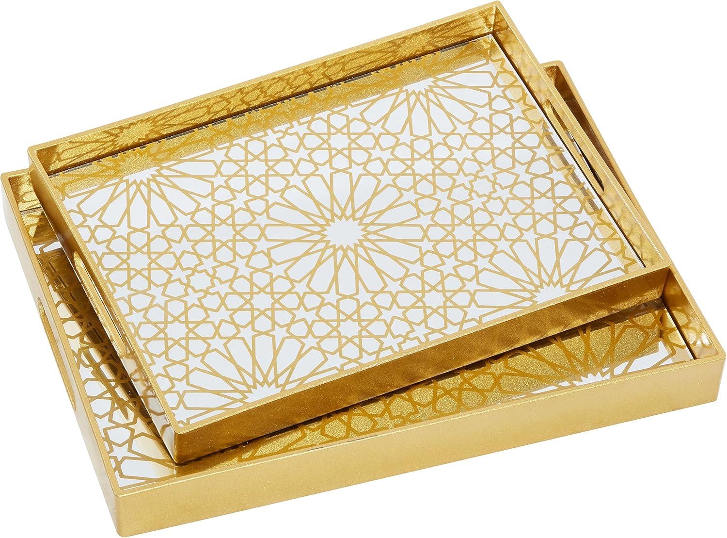 CosmoLiving by Cosmopolitan Plastic Mirrored Geometric Decor Gold Tray Set