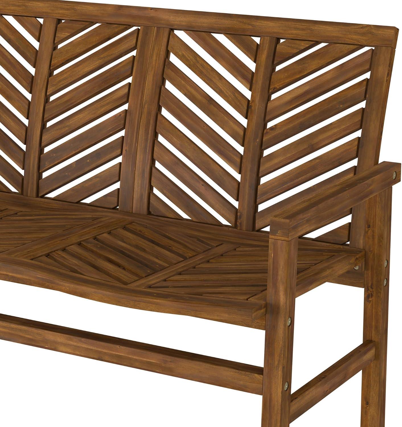 Dark Brown Acacia Wood Chevron Outdoor Loveseat Bench