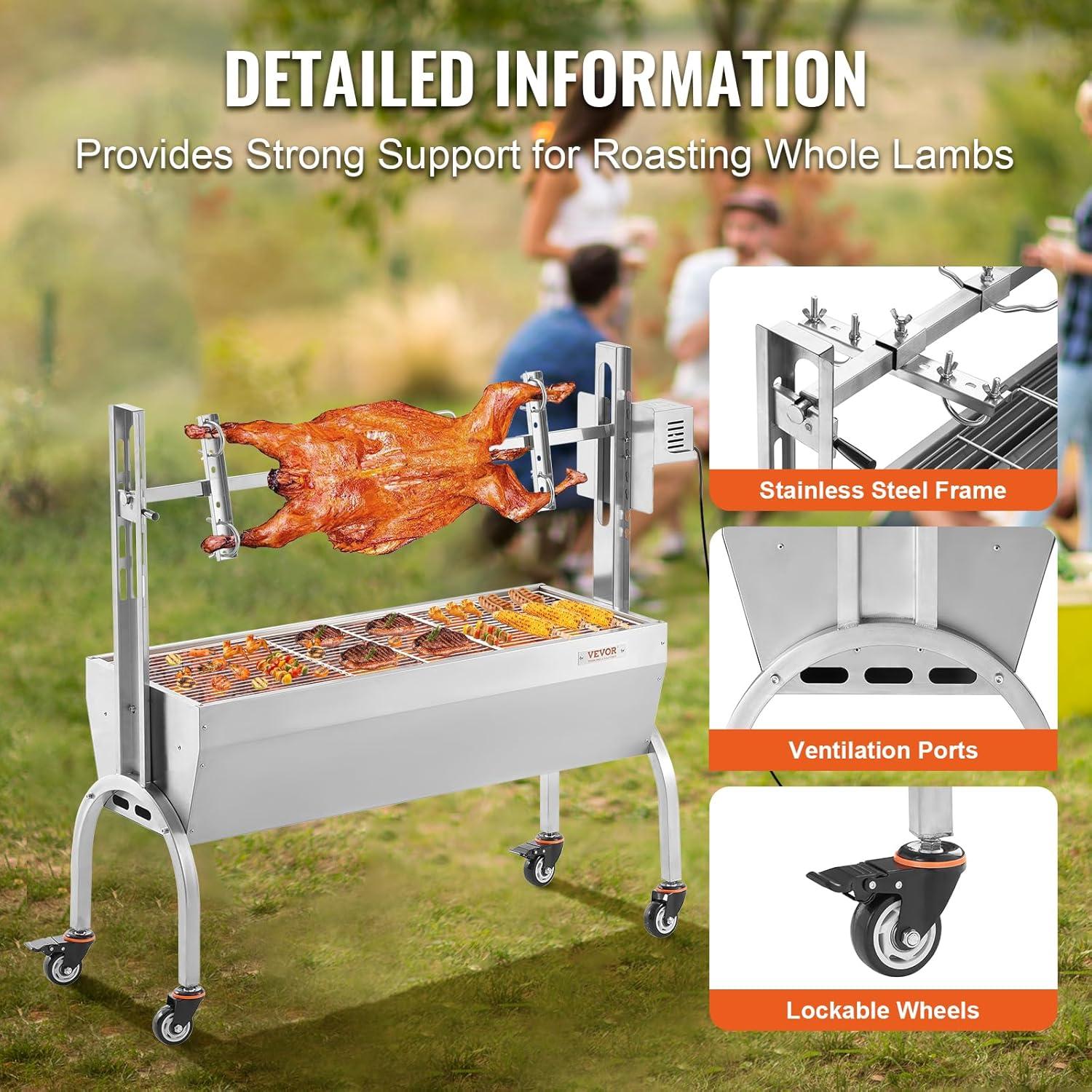 Stainless Steel Rotisserie Grill with Electric Motor and Wheels