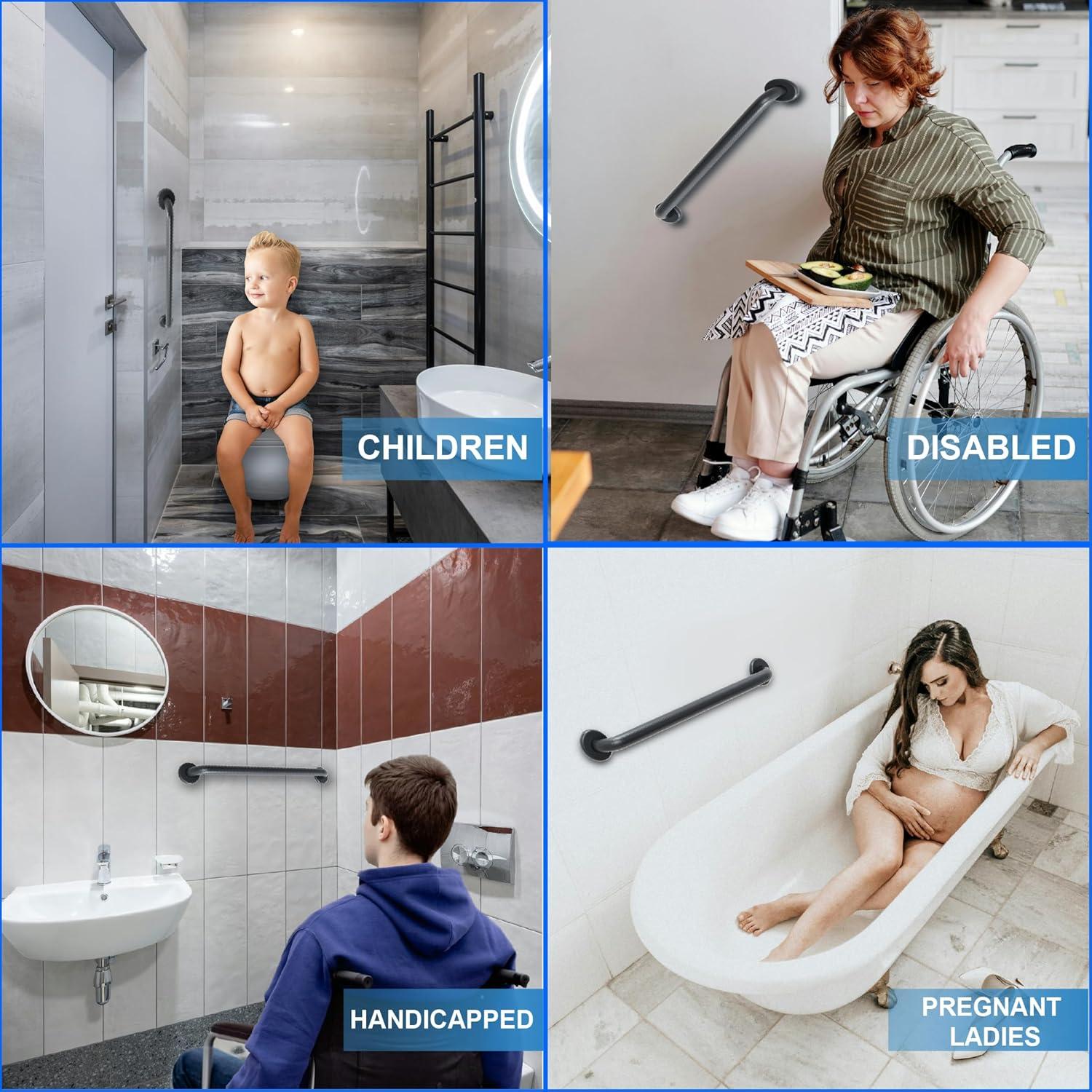 18” Shower Handle Smooth Grip | 304 Stainless Steel Bathroom Grab Bars For Seniors | Handicap Grab Bars Oil Rubbed Bronze | ADA Shower Bars Safety For Elderly | Grab Bars For Bathtubs And Showers