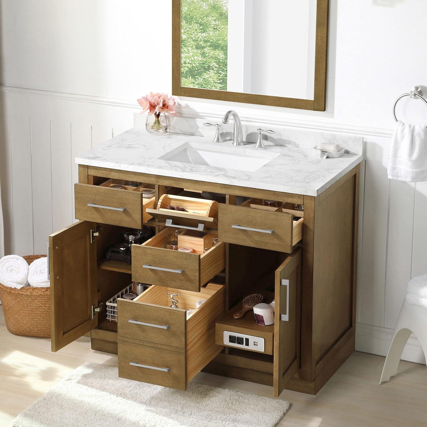 OVE Decors Athea 42 in. W Bath Vanity with Premium Countertop and Power Bar