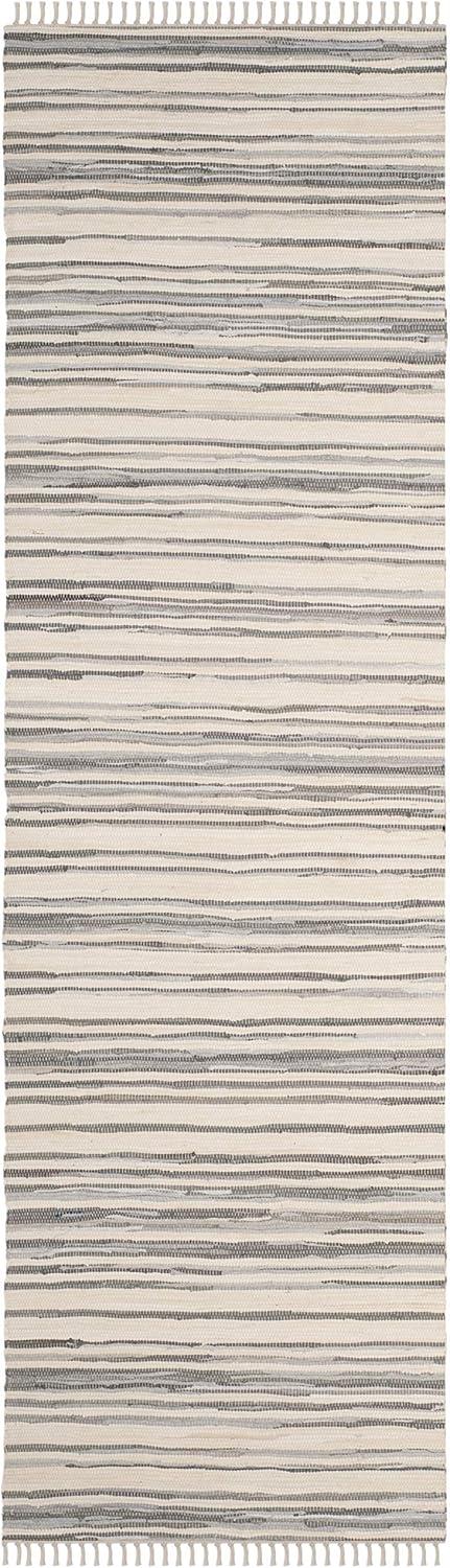 Hand-Woven Stripe Gray and Ivory Wool-Cotton Runner Rug, 2'3" x 10'