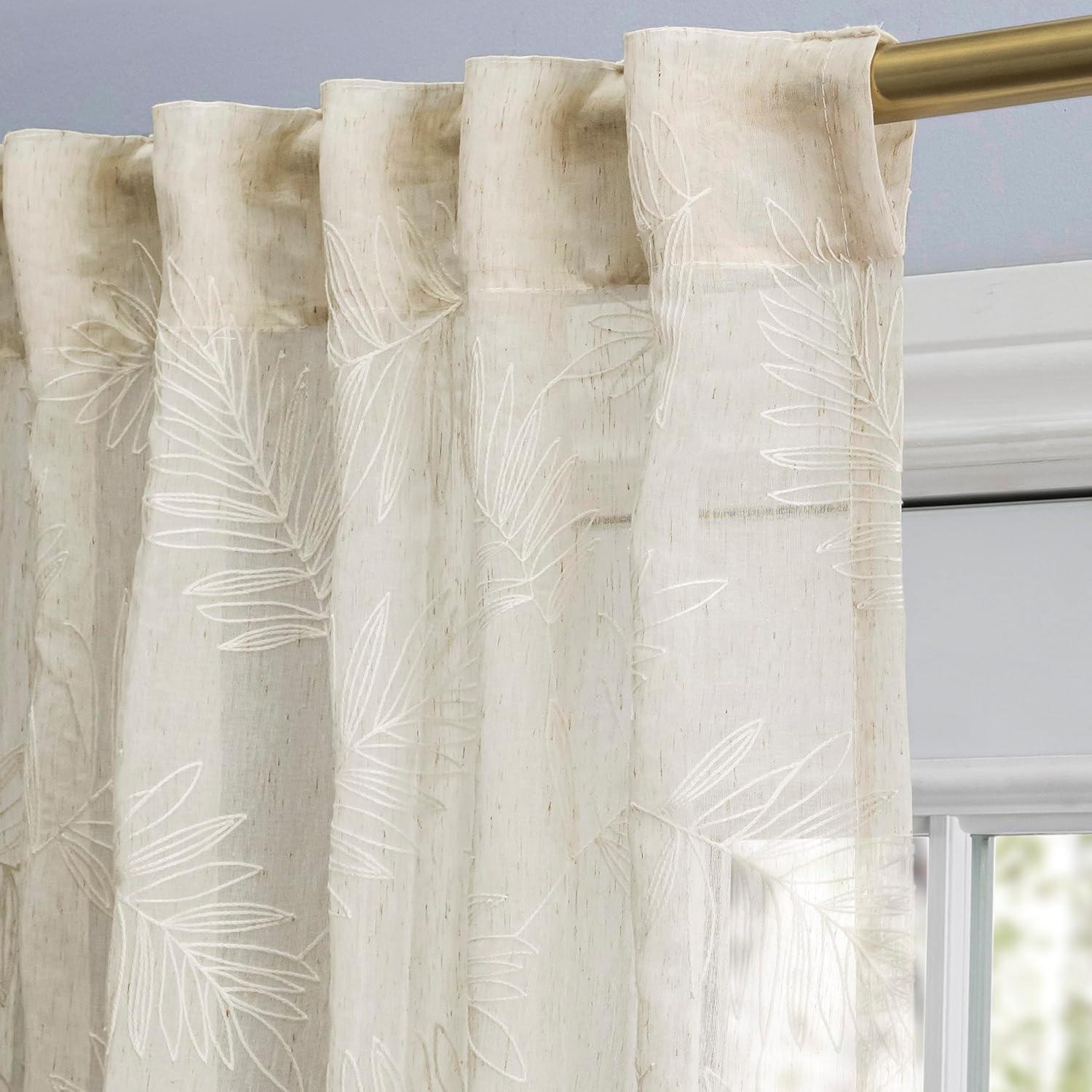 Roodhouse Premium Leaf Embroidered Semi-Sheer Rod Pocket Double Wide Patio Curtain Panel