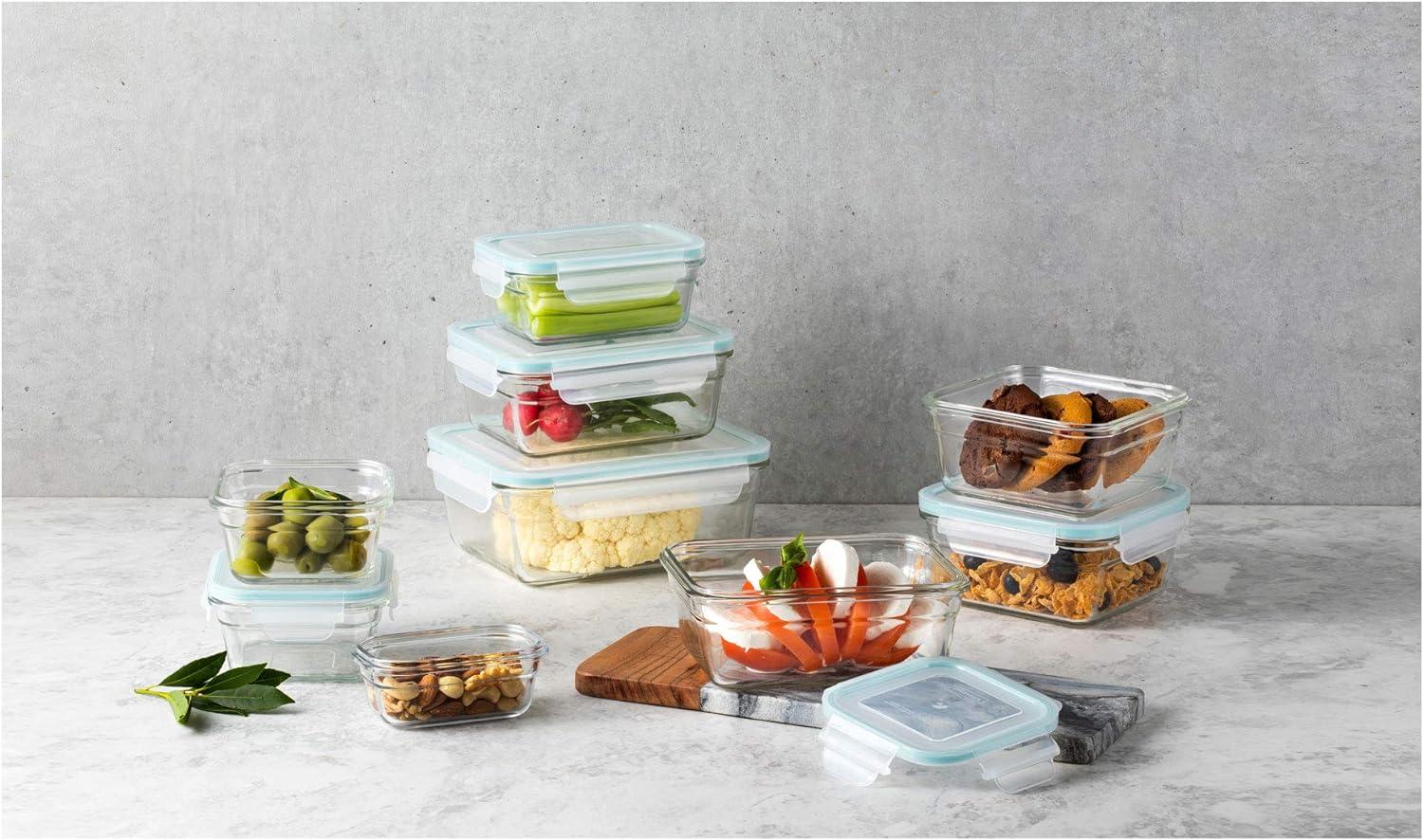 Clear Glass Food Storage Container Set with Lids, 18 Pieces