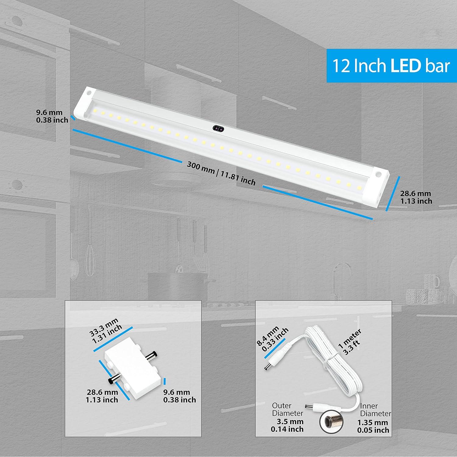 EShine White Finish 12 inch LED - with IR sensor - Dimmable Under Cabinet Lighting Panel Bar with Accessories (No Power Supply Included), Cool White (6000K)