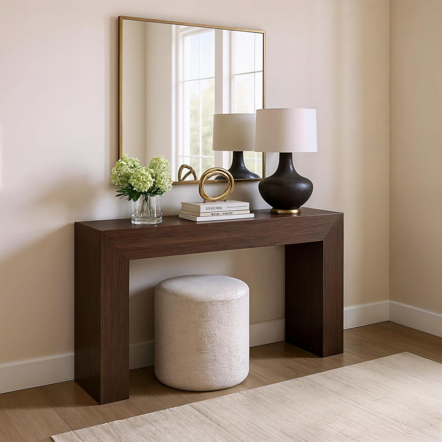 Plank+Beam Grand Console table, 56" Solid Wood Modern Sofa Table, Entryway Table for Hallway, Behind the Couch, Living Room, Foyer, Walnut Wirebrush