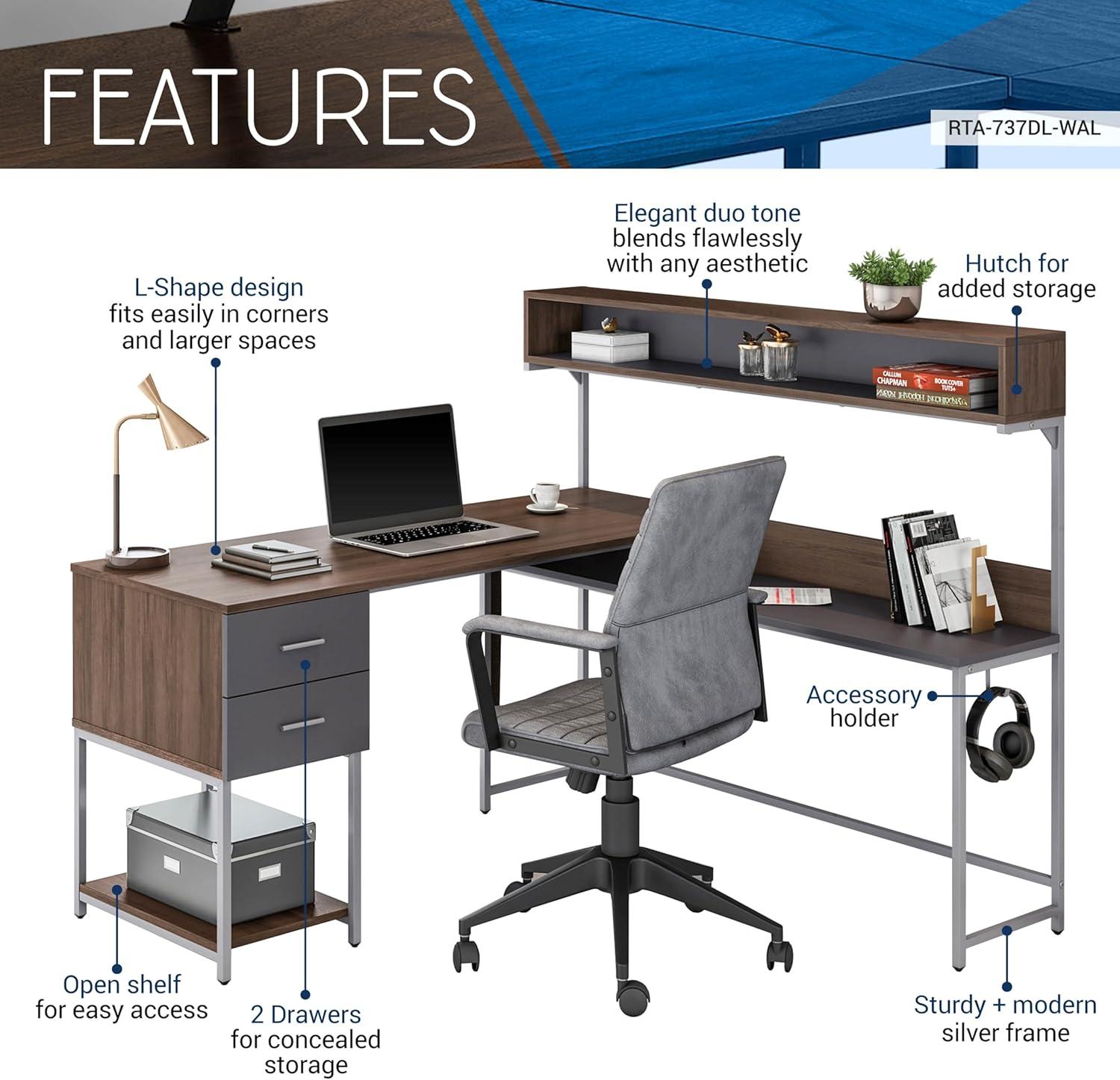 L Shape Desk with Hutch and Storage - Techni Mobili