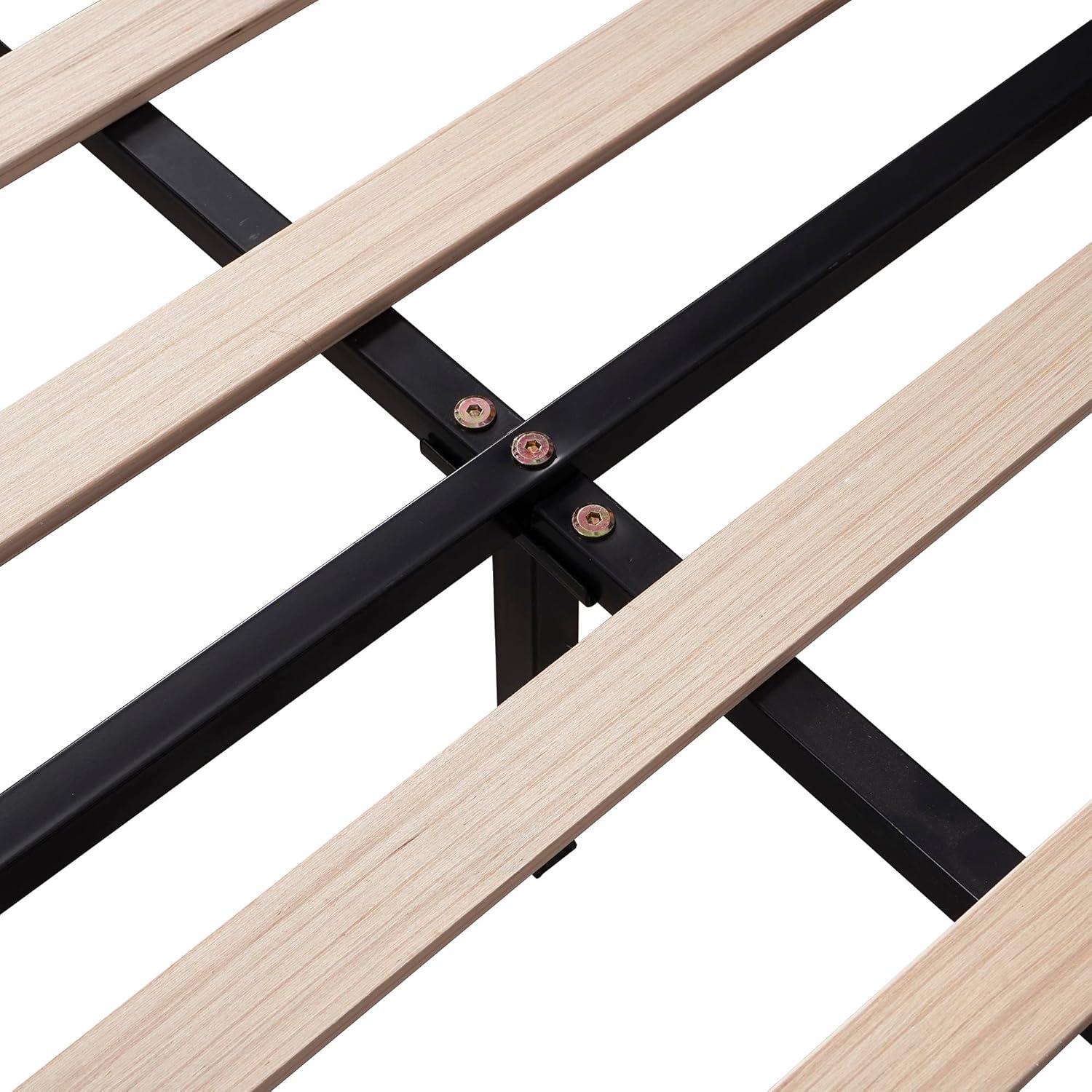 Harper & Bright Designs Full Size Upholstered Platform Bed Frame with Flower Pattern Velvet Headboard, Bean paste red