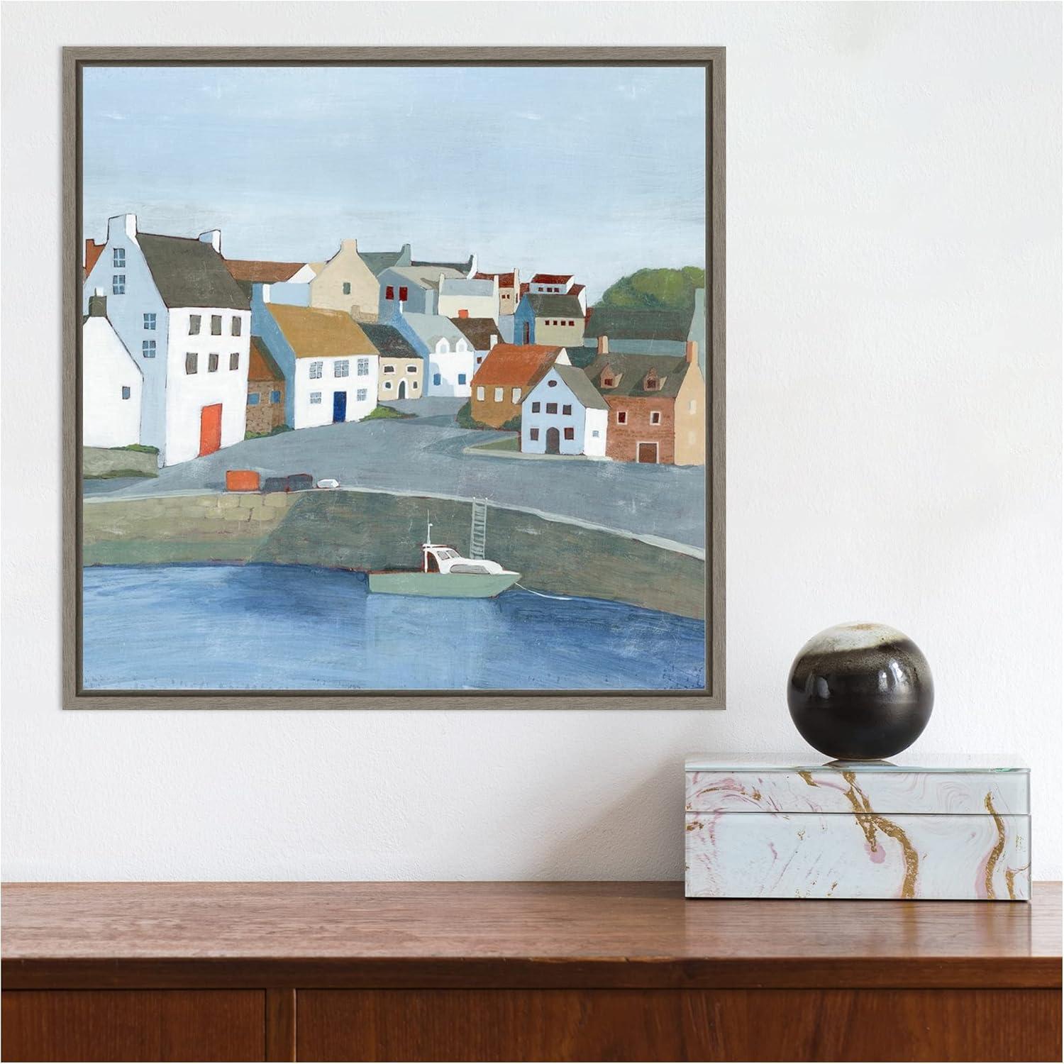 Amanti Art Old Coast Town and Boat II by Grace Popp Canvas Wall Art Print Framed 16 x 16-in.