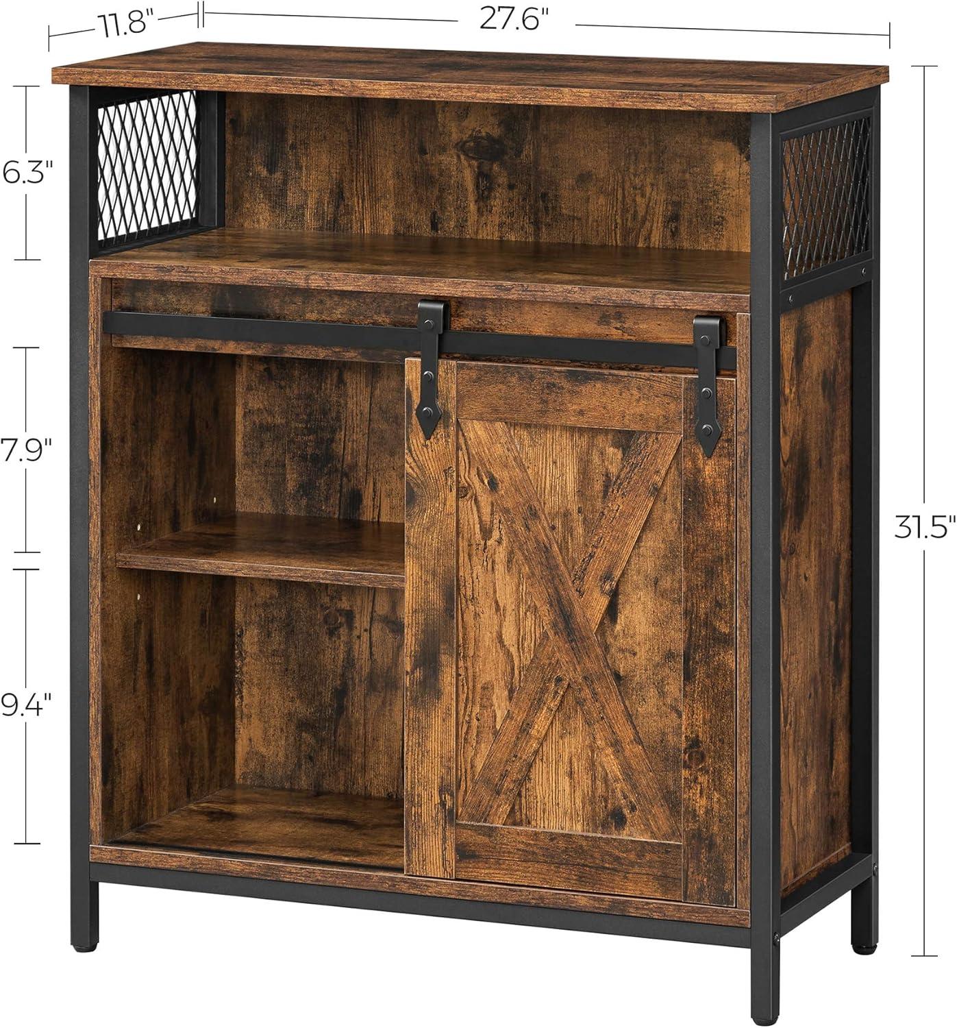 Rustic Brown and Black Sliding Barn Door Sideboard