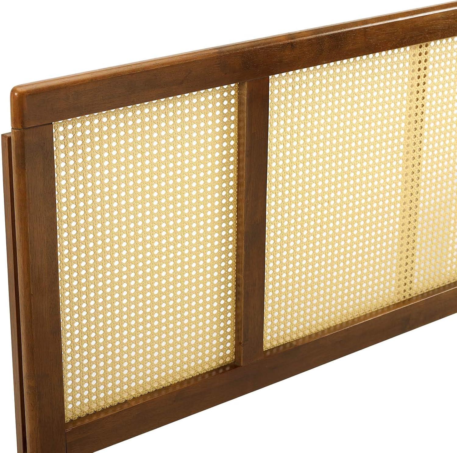 Modway Delmare Cane Headboard – King Size Woven Rattan Accent Panel with Natural Wood Frame and Mid-Century Style