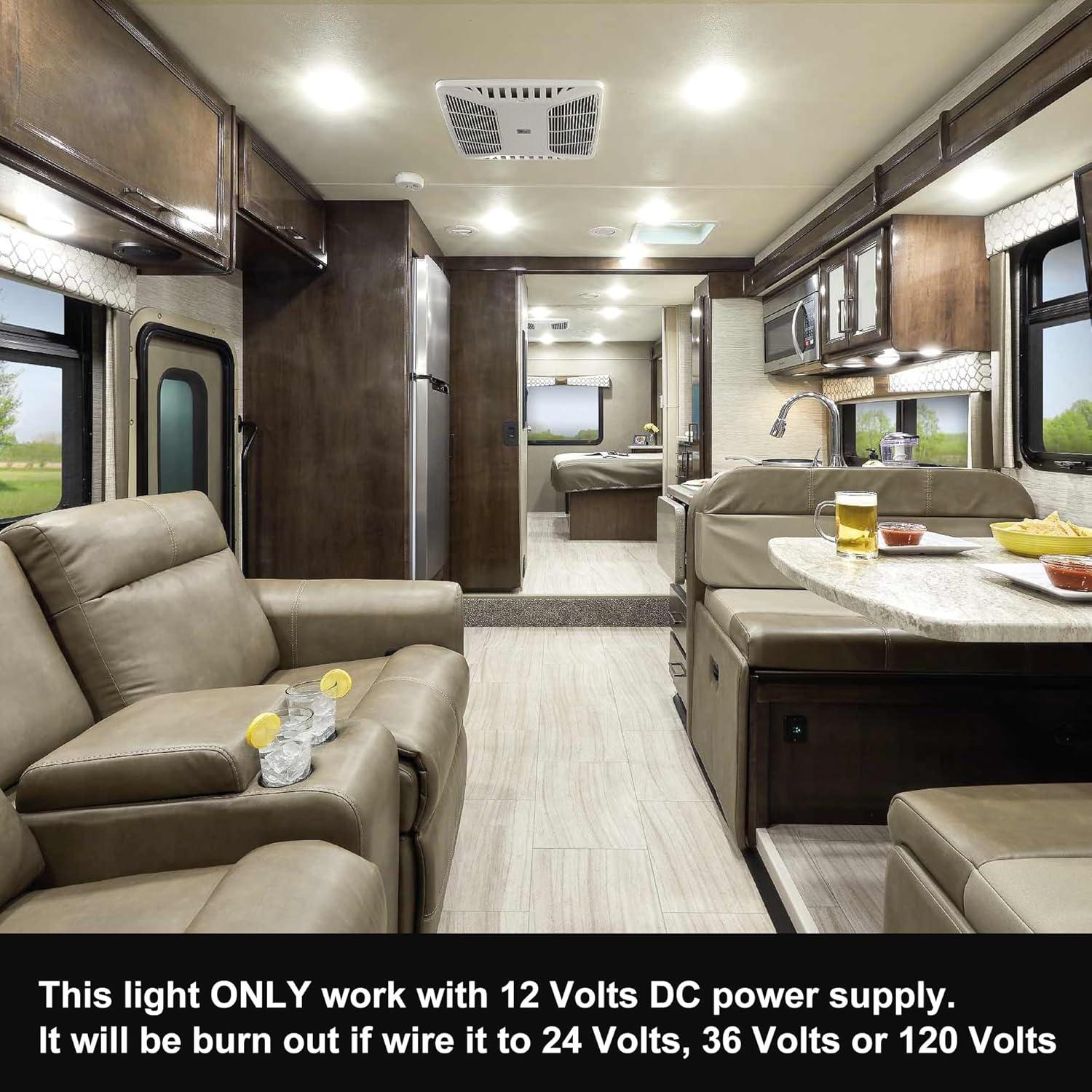 Facon 5Pcs Waterproof Dimmable 5'' 560Lumen 12V RV Bathroom Ceiling Lamp Recessed LED Lighting, Ultra-Thin Puck Light, 4000K Cool White Light, For Camper Van Truck Motorhome Boat Sailboat Roof Car