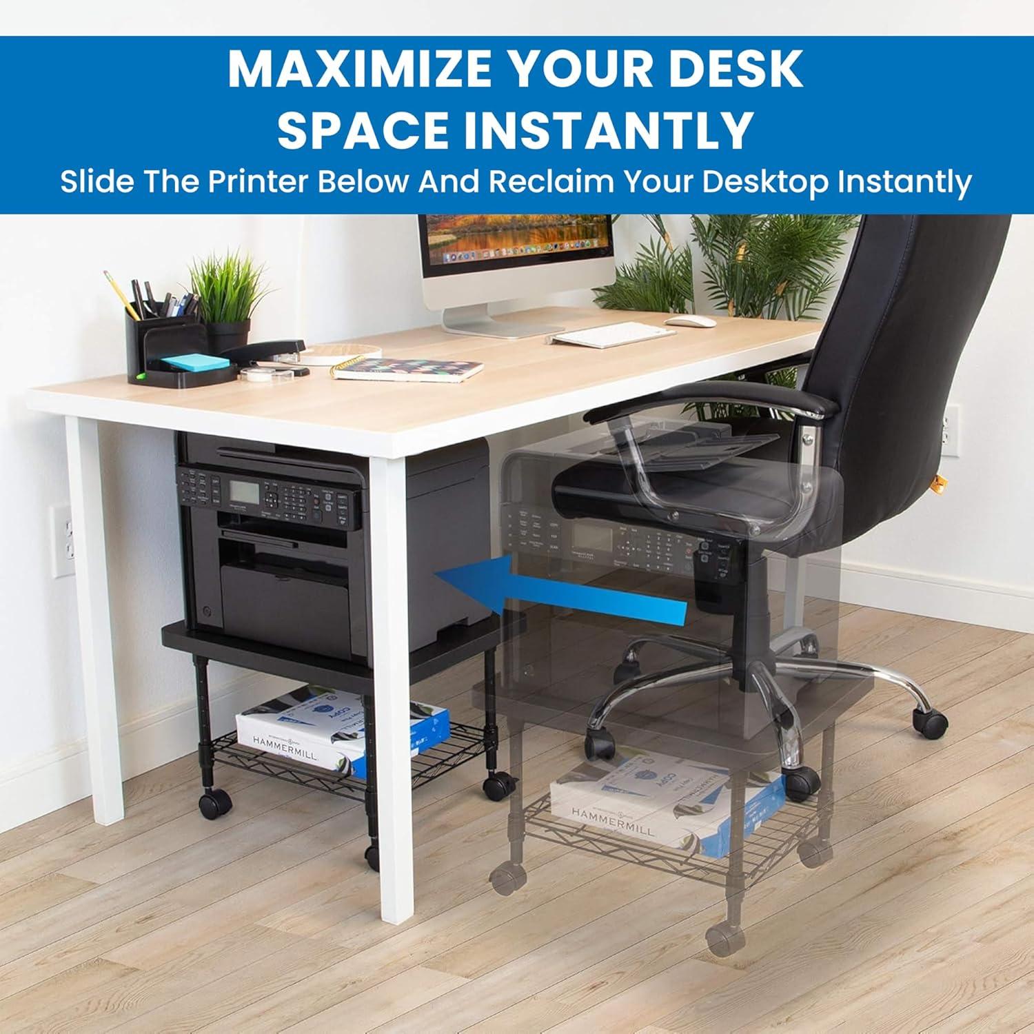 Mount-It! Under Desk Printer Stand with Wheels & Storage Shelf for Office and Home Use, 2 Tiers