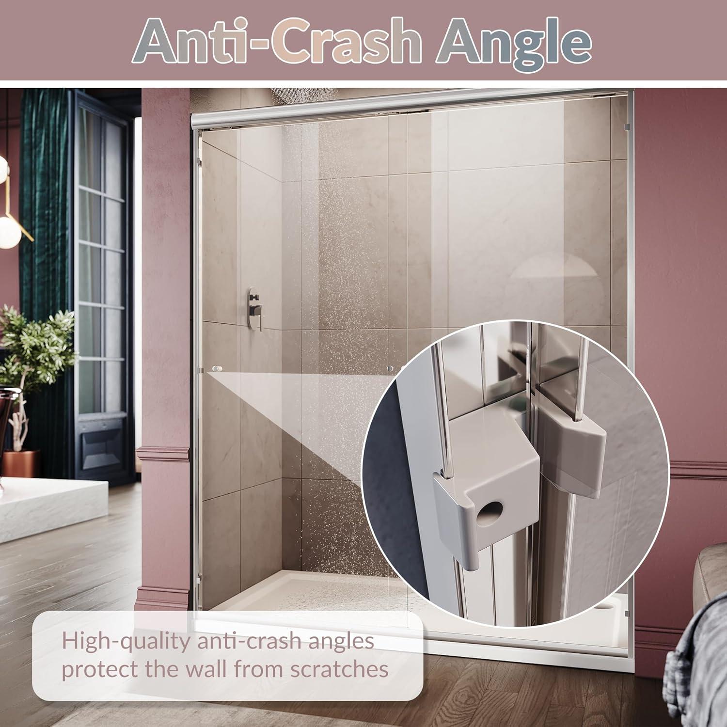 ELEGANT Shower Doors 46.5-48" W x 72 in. H, Semi-Frameless Bypass Sliding Shower Door, 1/4 in. Clear Glass Shower Enclosure, Chrome Finish