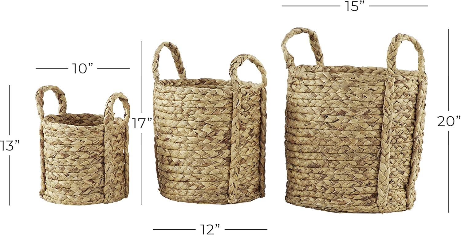 Set of 3 Seagrass Wicker Basket Planters with Handles Natural - Olivia & May: Indoor/Outdoor, 20" Size