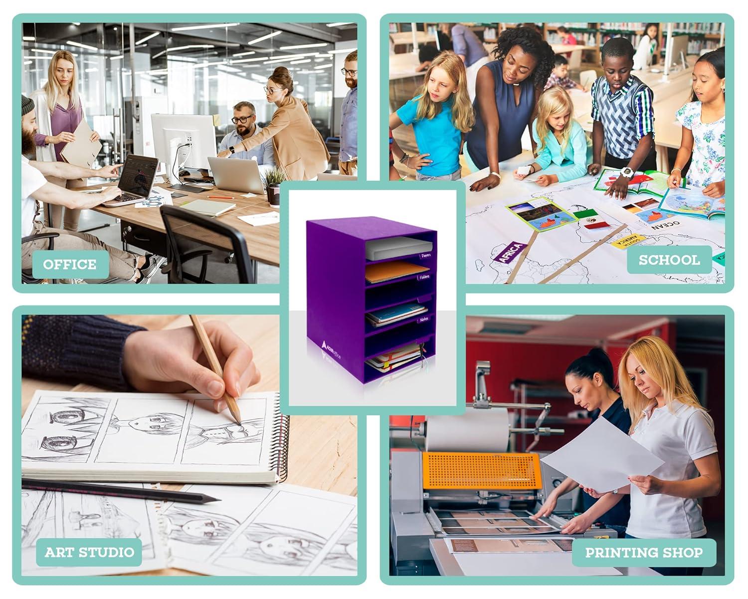 AdirOffice 6-Shelf Paper Organizer/Storage for Home, School, Classrooms, or Office, Purple