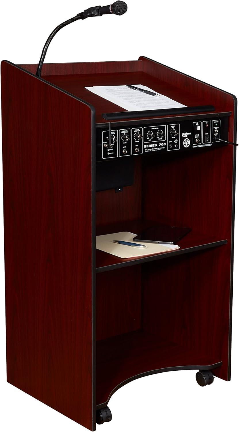 Mahogany Executive Multimedia Sound Lectern with Microphones