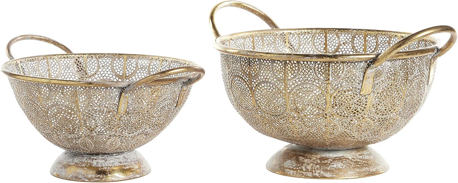 DecMode 21", 19"W Metal Eclectic Decorative Bowl, Gold, 2 - Pieces